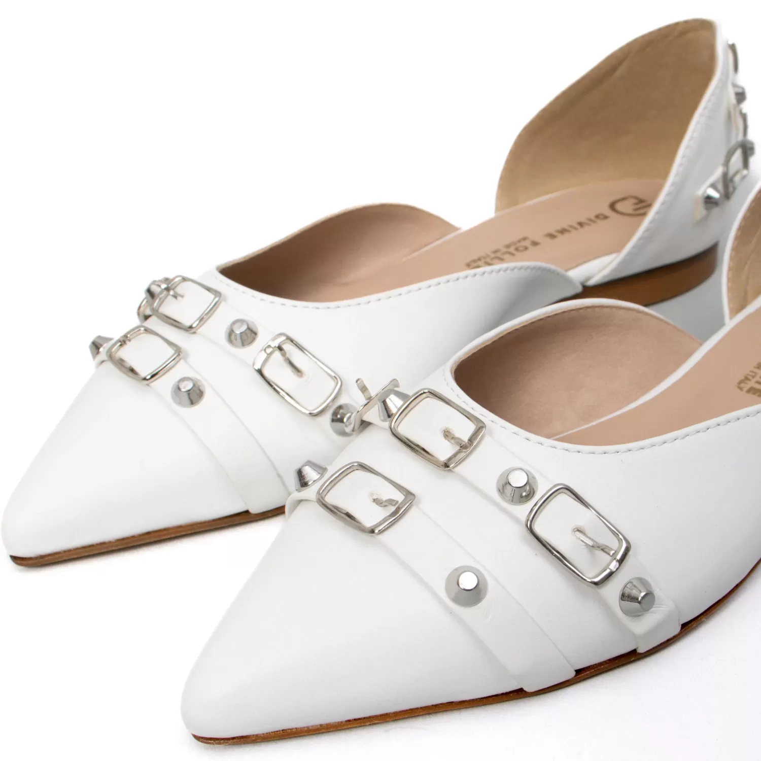 Sale White Mood Divine Follie-Ballerina Punta Con Borchie - Bianco