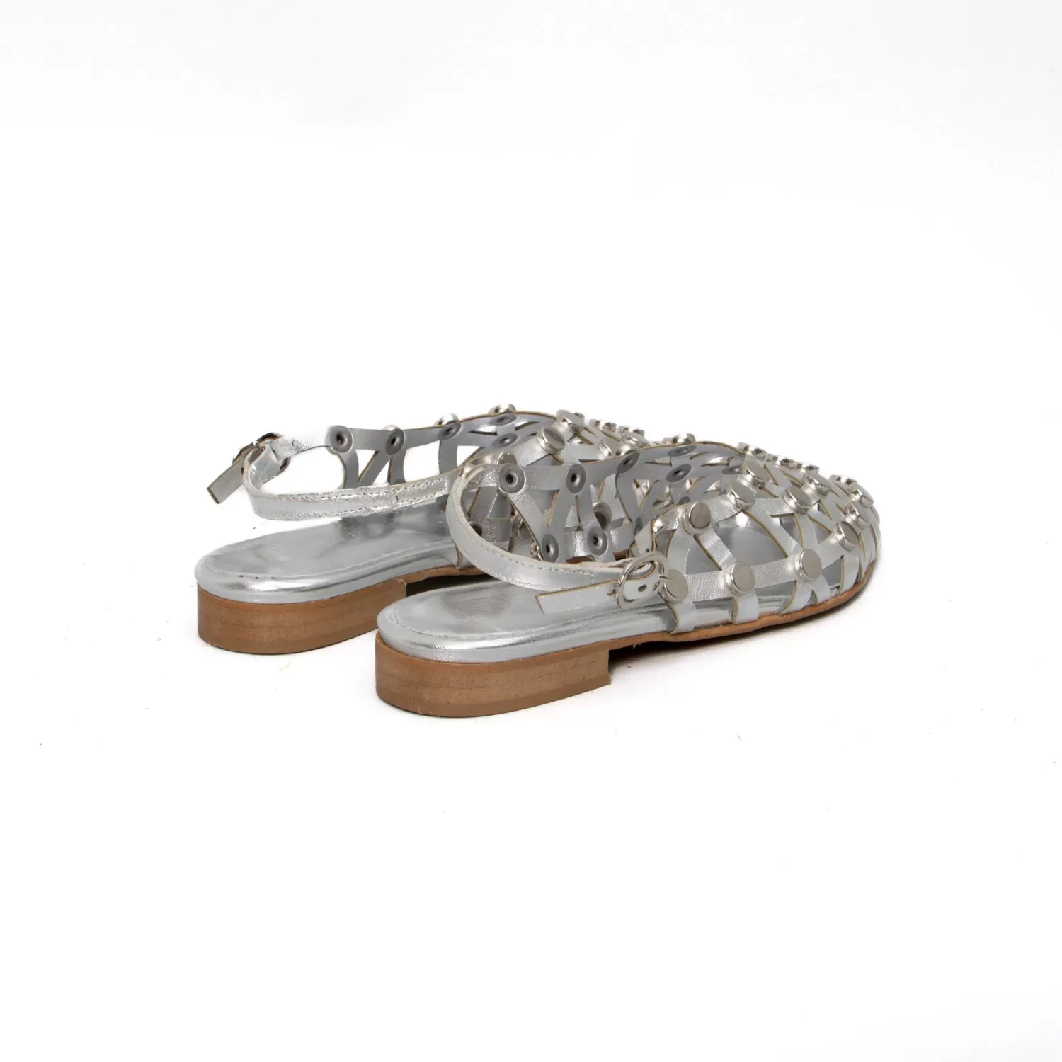 Online White Mood Divine Follie-Slingback In Pelle Con Borchie - Laminato Argento