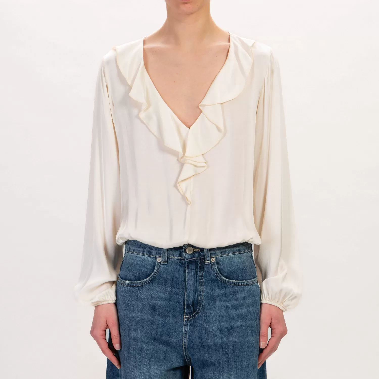 Online White Mood Dixie-Blusa Con Rouches In Satin - Burro