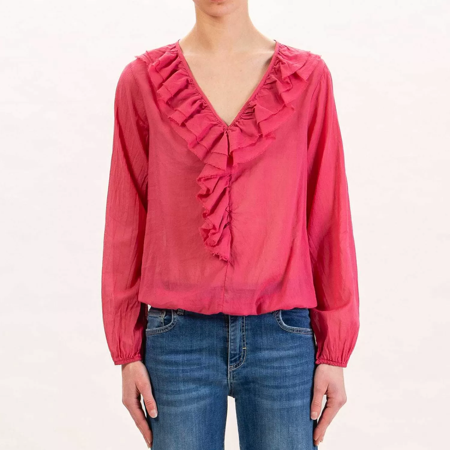 Sale White Mood Dixie-Blusa Mussola Con Rouches - Magenta