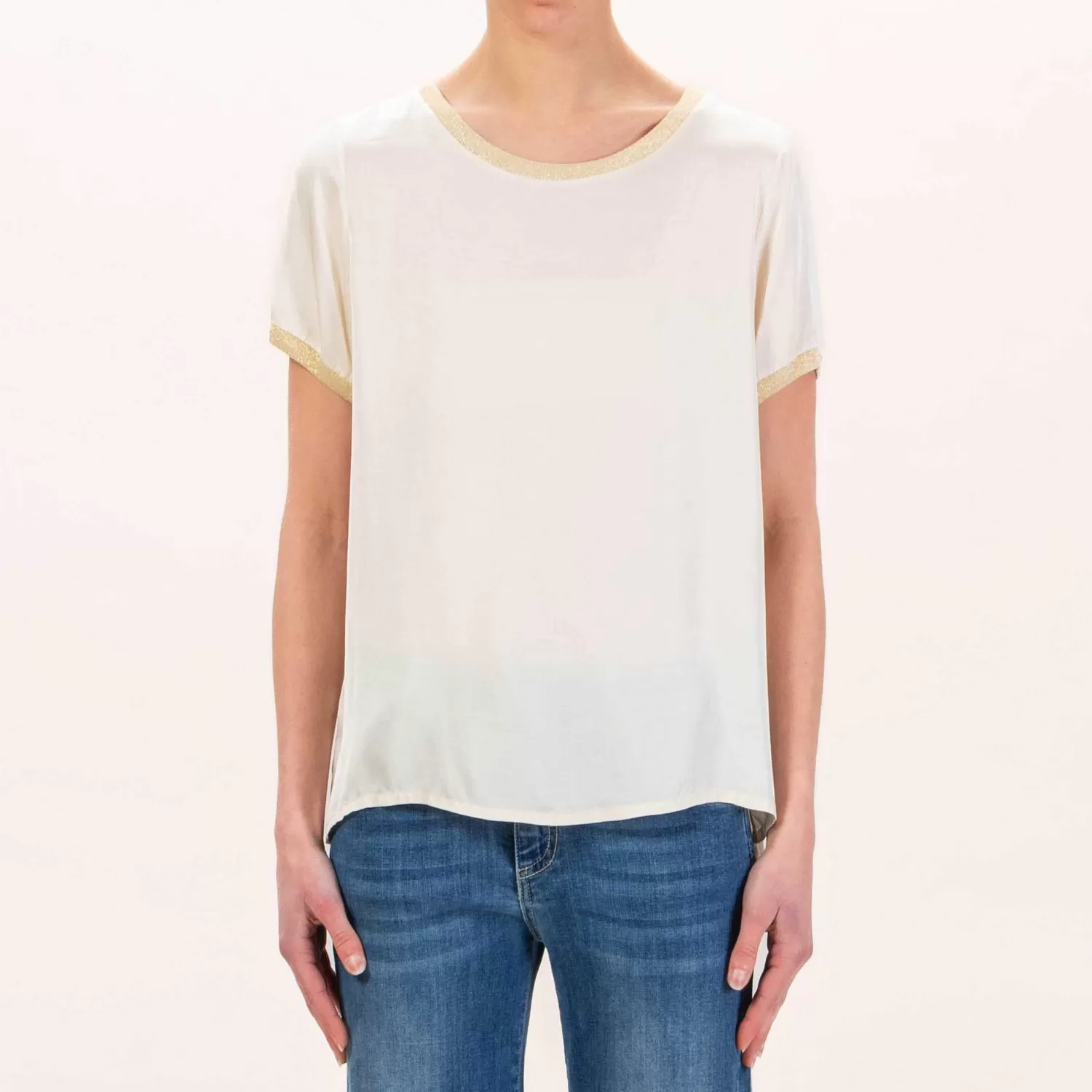 Store White Mood Dixie-Blusa Satin Bordi Lurex - Burro