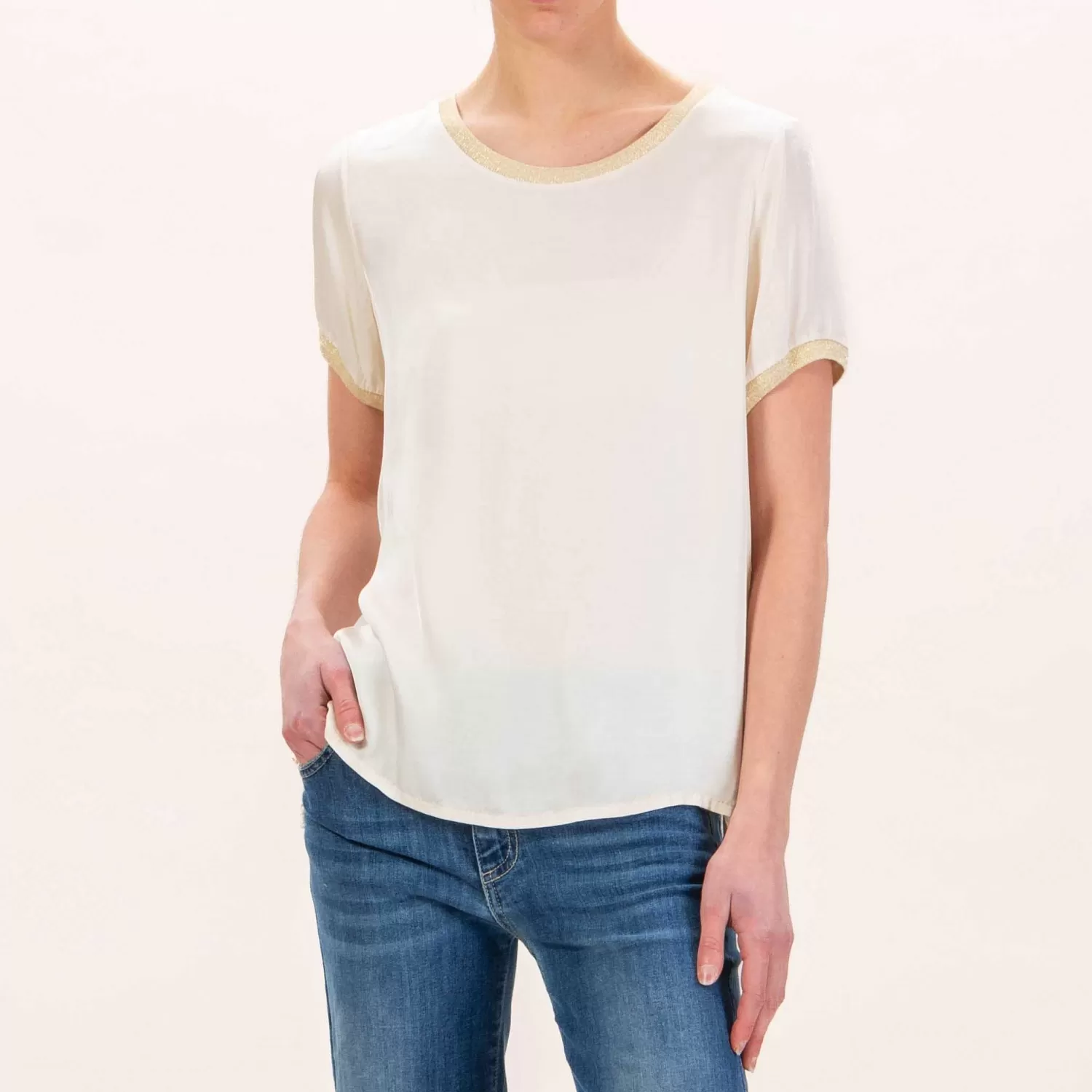 Store White Mood Dixie-Blusa Satin Bordi Lurex - Burro