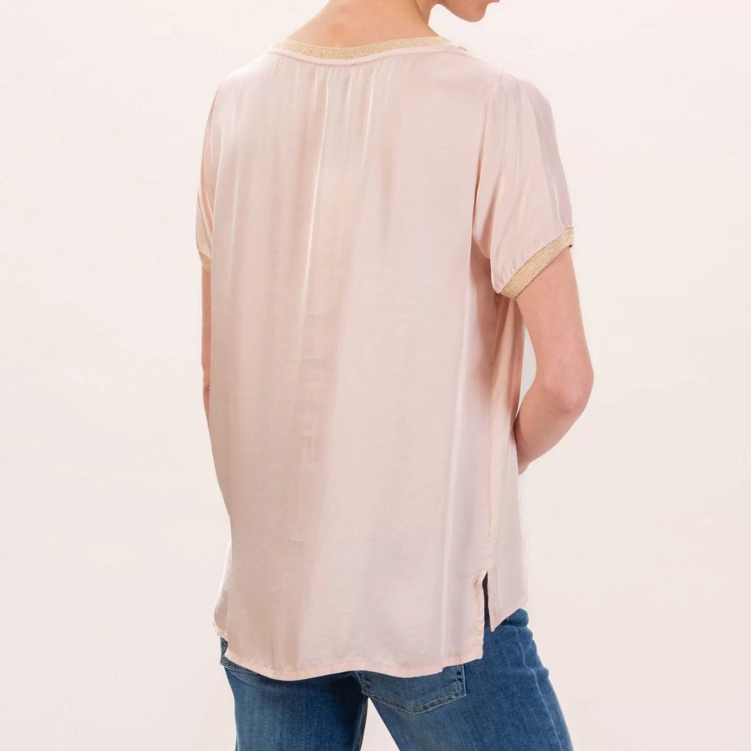 New White Mood Dixie-Blusa Satin Bordi Lurex - Rosa