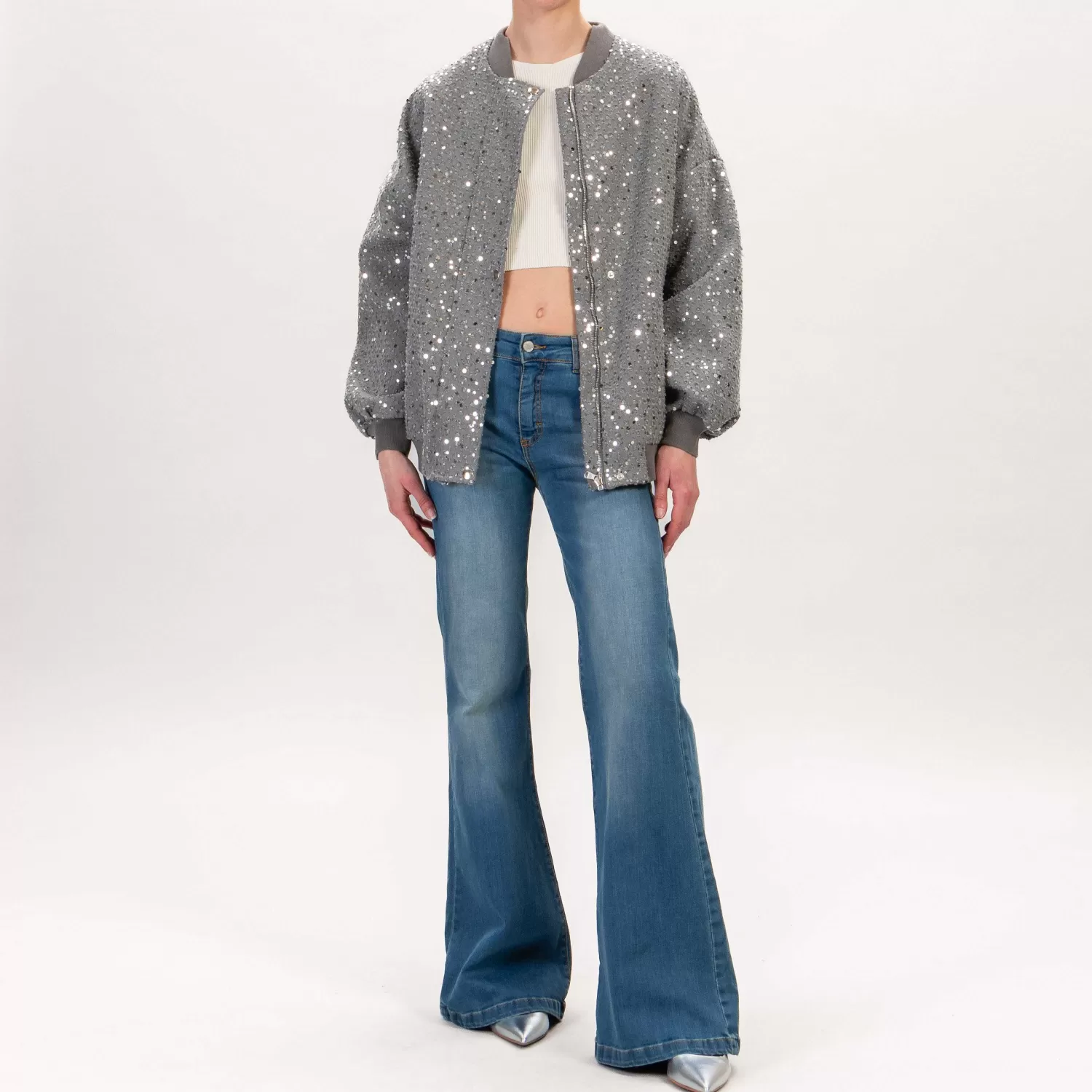 Flash Sale White Mood Dixie-Bomber Con Paillettes - Grigio