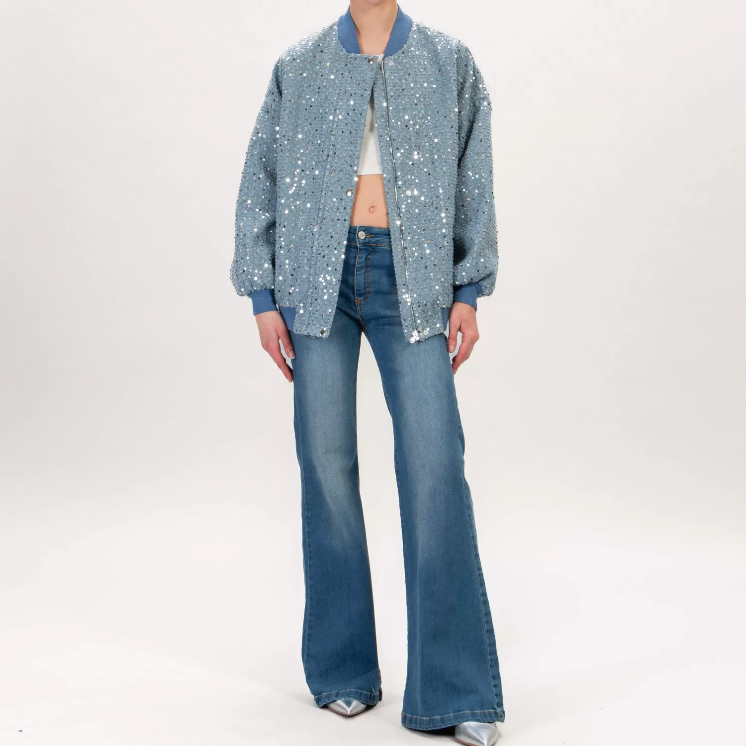 Cheap White Mood Dixie-Bomber Con Paillettes - Jeans