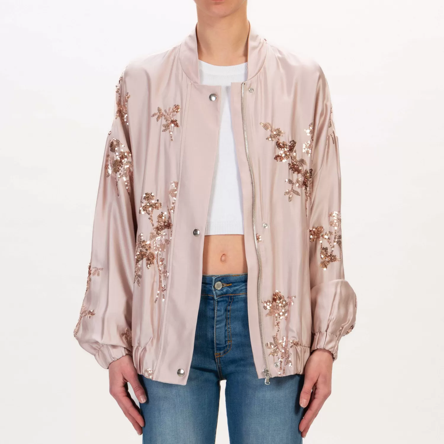 Shop White Mood Dixie-Bomber Ricami Paillettes - Cipria