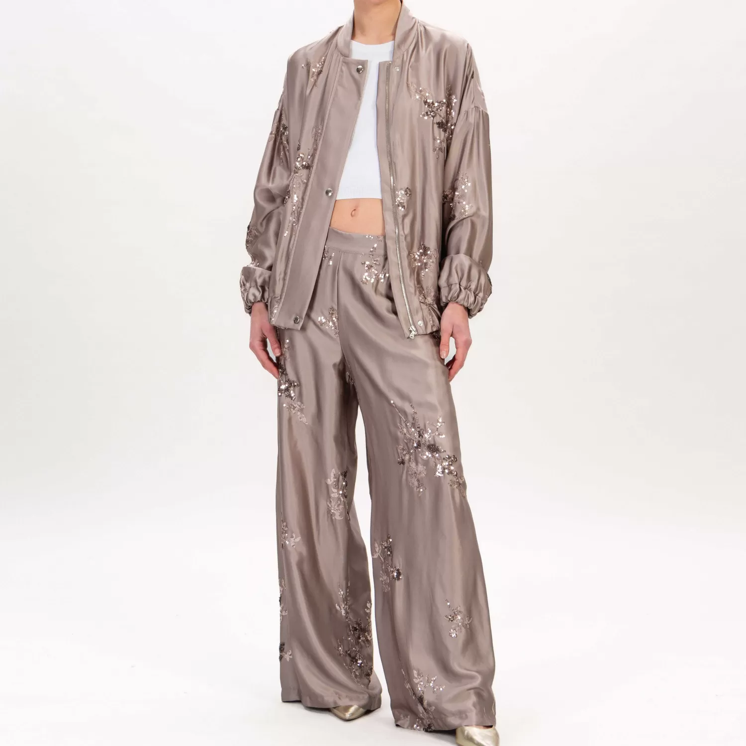 Sale White Mood Dixie-Bomber Ricami Paillettes - Taupe