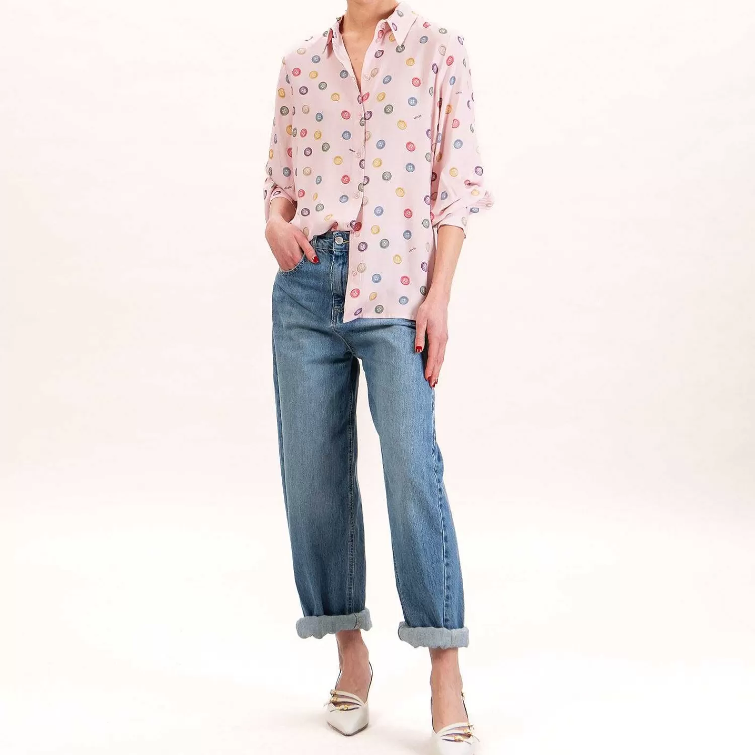 Shop White Mood Dixie-Camicia Fantasia Bottoni - Rosa