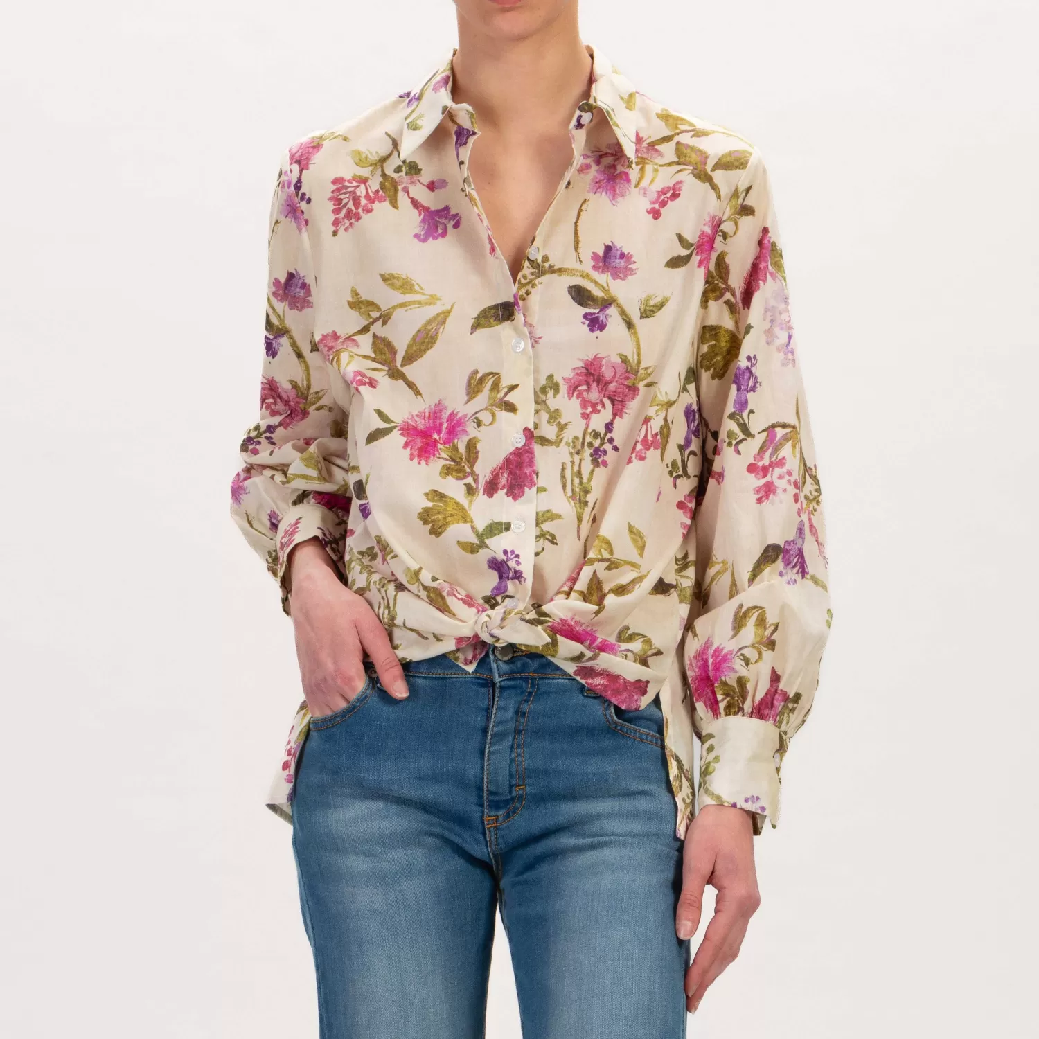 Cheap White Mood Dixie-Camicia Fantasia Fiori - Burro/Militare/Fucsia