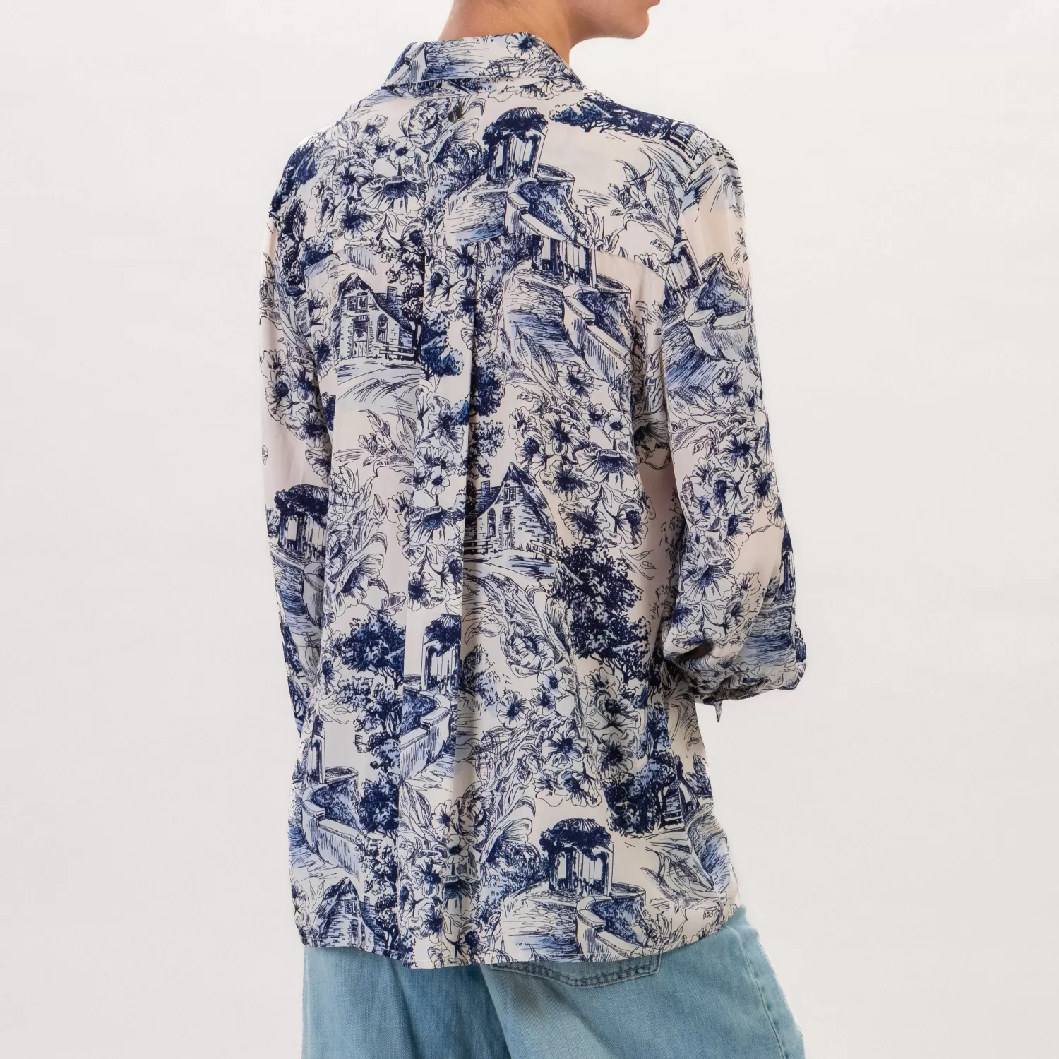 Best White Mood Dixie-Camicia Fantasia Jungle - Burro/Blu