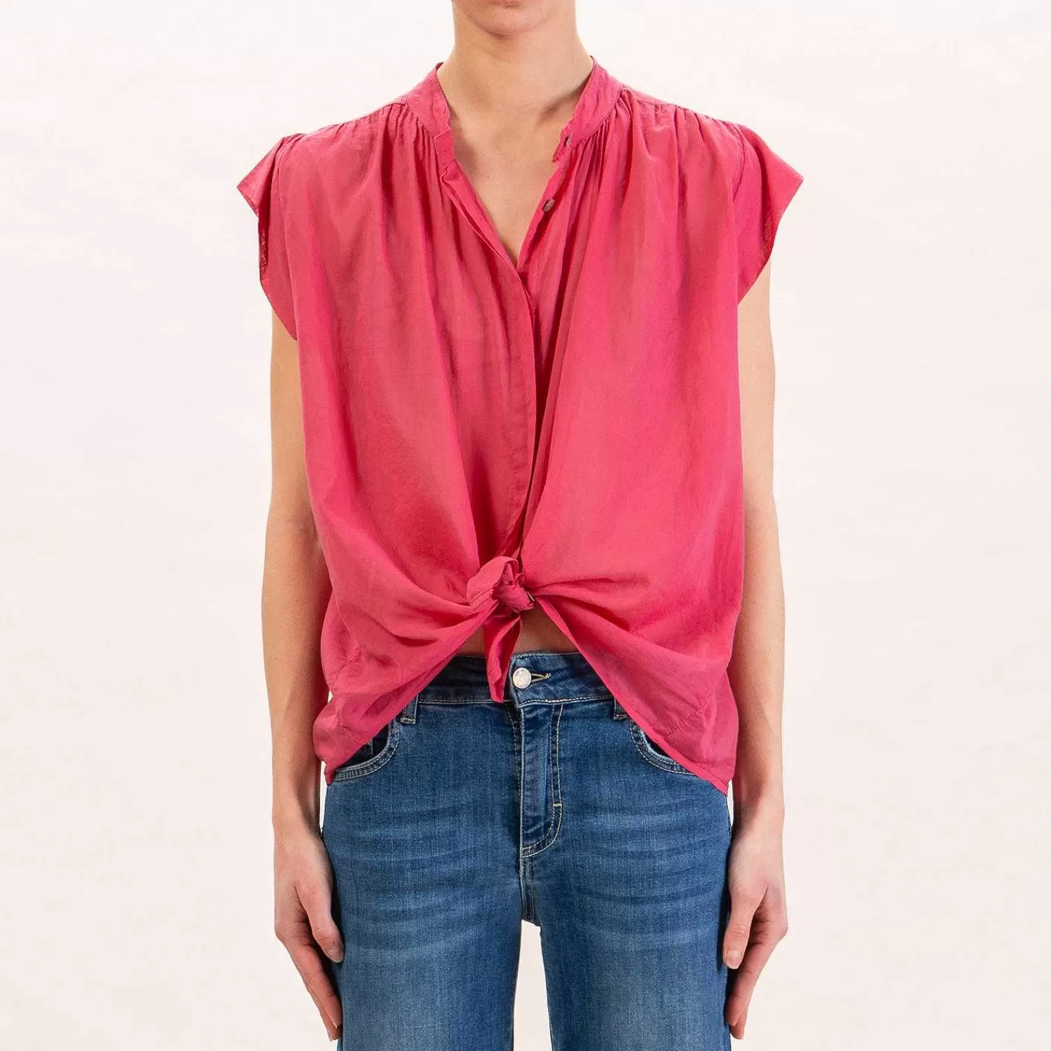 Store White Mood Dixie-Camicia Mussola Smanicata Con Nodo - Magenta