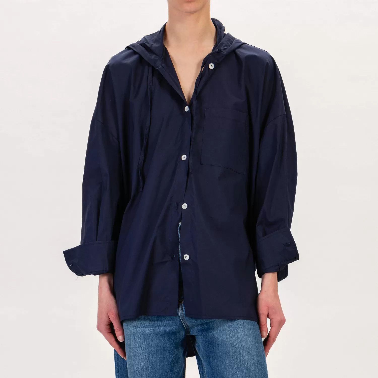 Sale White Mood Dixie-Camicia Oversize Con Cappuccio In Cotone - Blu