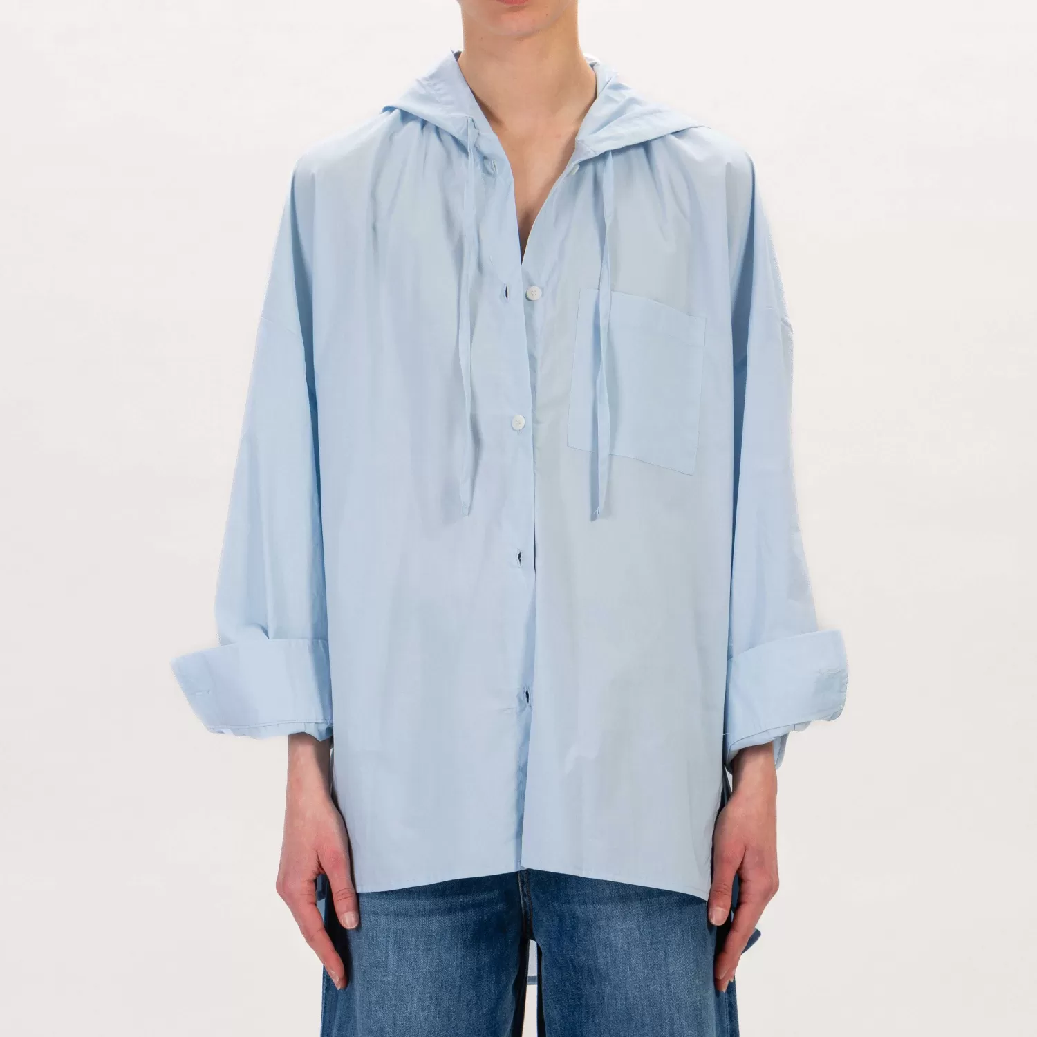 Store White Mood Dixie-Camicia Oversize Con Cappuccio In Cotone - Celeste