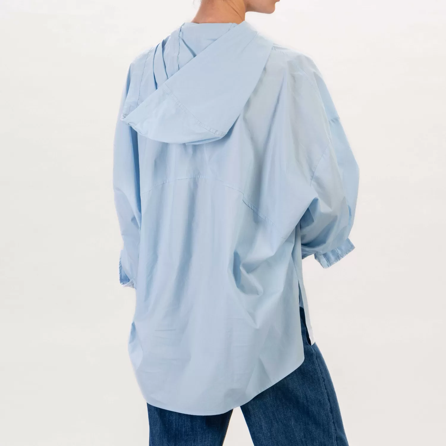 Store White Mood Dixie-Camicia Oversize Con Cappuccio In Cotone - Celeste