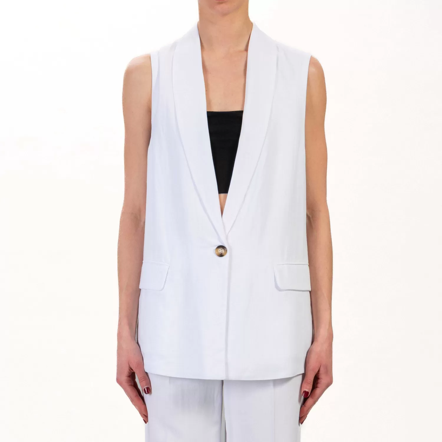 Fashion White Mood Dixie-Gilet Misto Lino - Bianco