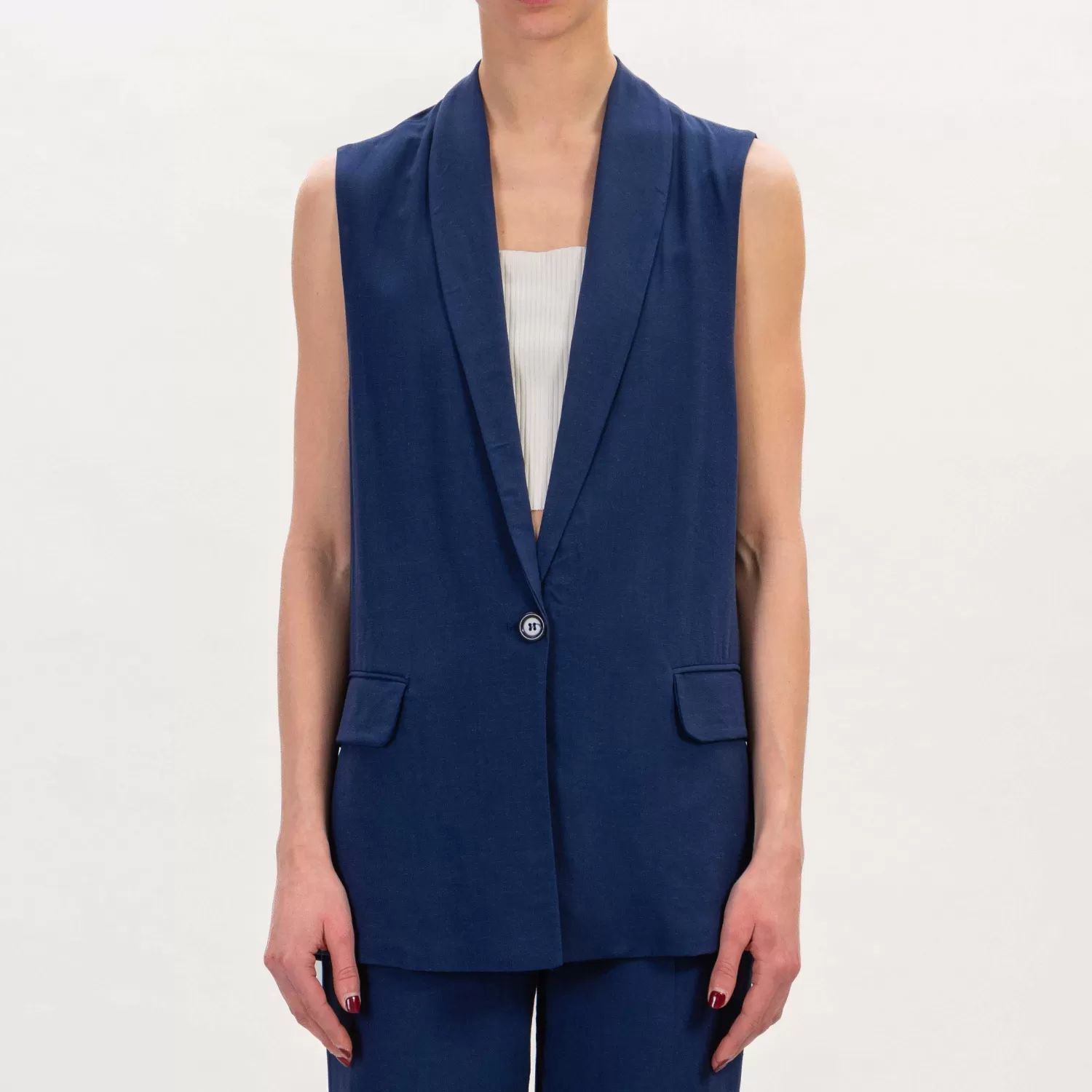 Best White Mood Dixie-Gilet Misto Lino - Blu