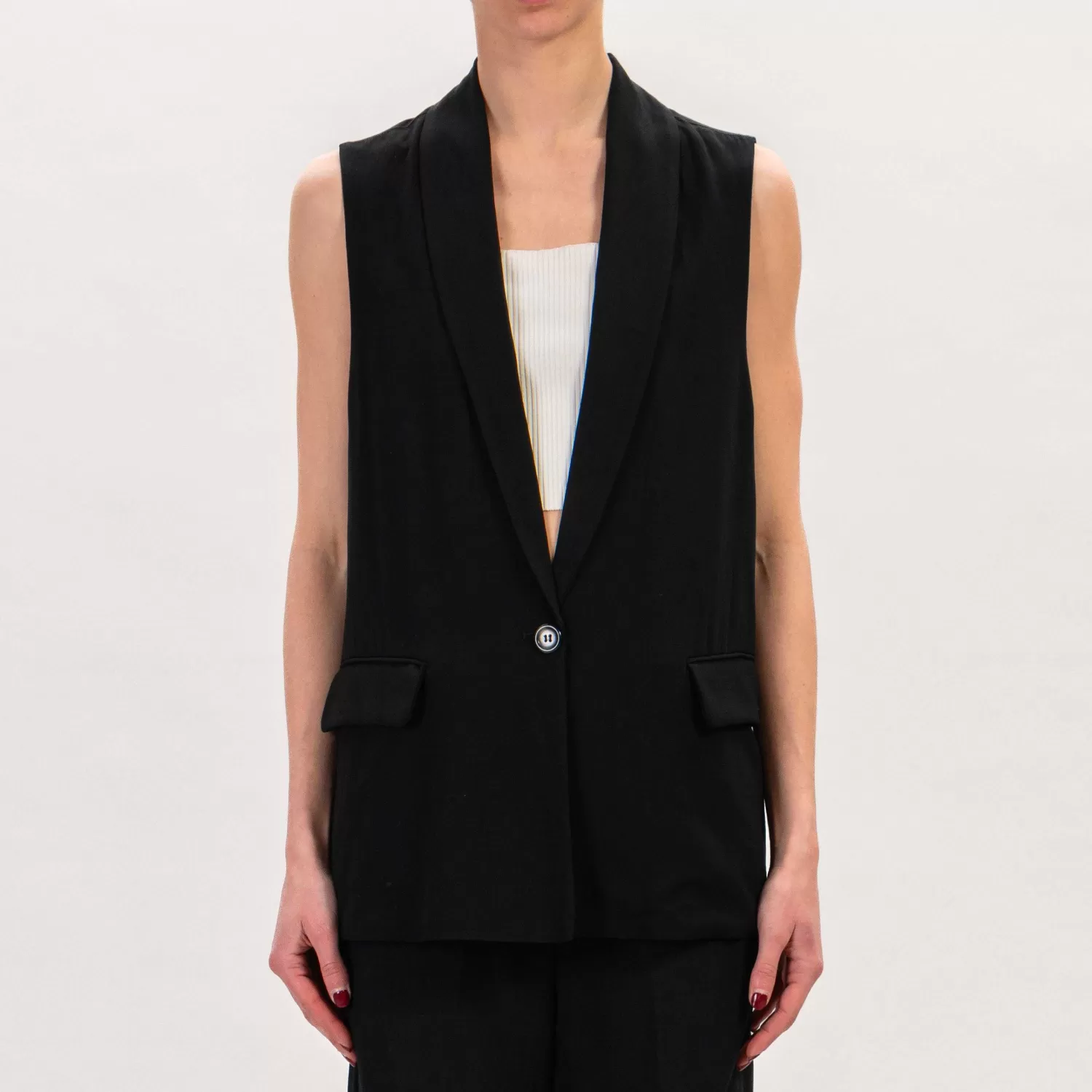 Hot White Mood Dixie-Gilet Misto Lino - Nero