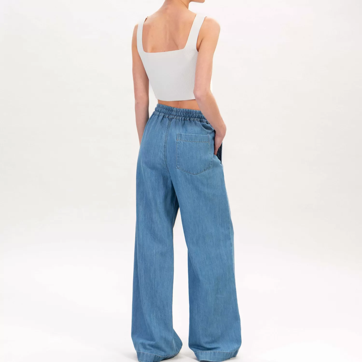 New White Mood Dixie-Jeans Palazzo Con Coulisse - Denim