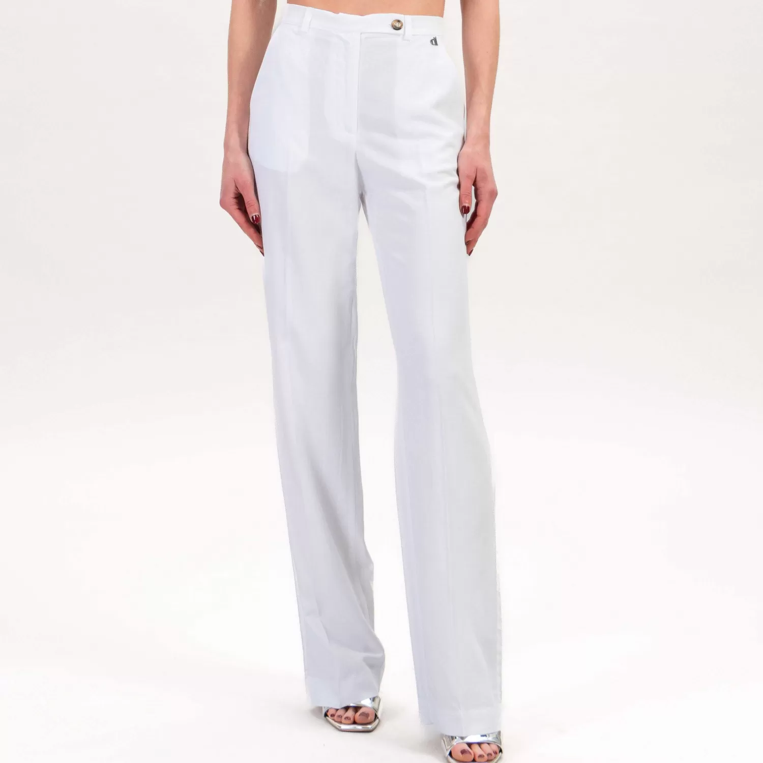 Shop White Mood Dixie-Pantalone Dritto Misto Lino - Bianco