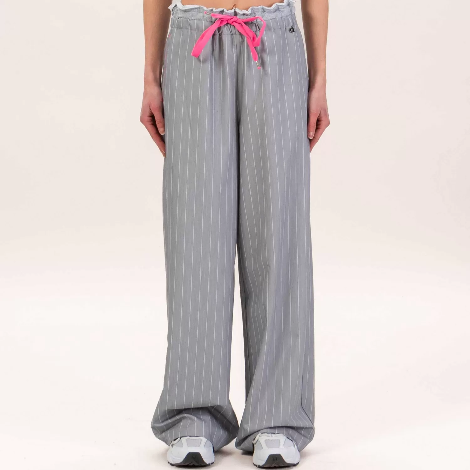 Shop White Mood Dixie-Pantalone Gessato Doppio Tessuto - Grigio/Bubble/Perla