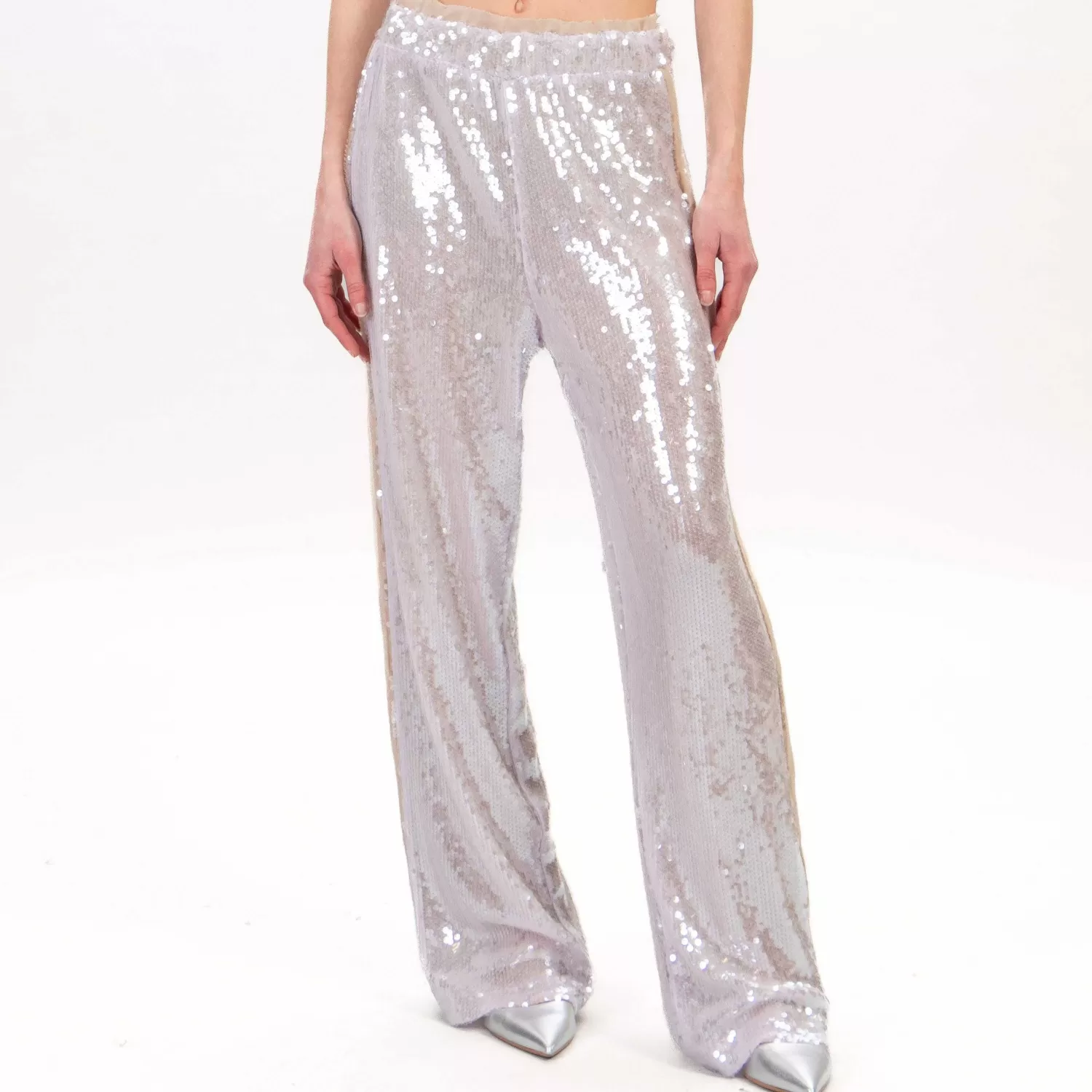 Hot White Mood Dixie-Pantalone Paillettes Con Tulle - Lilla