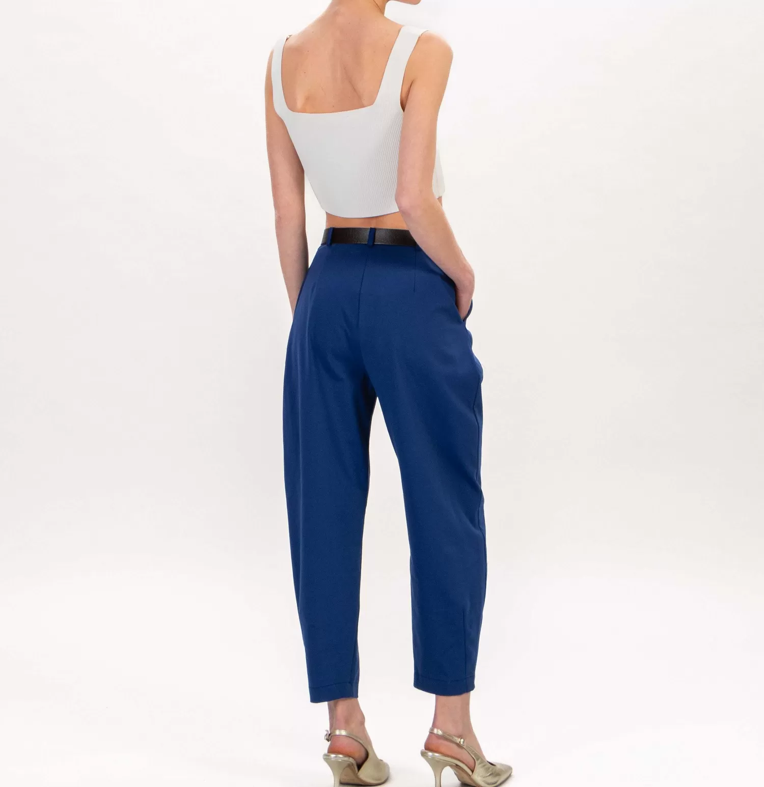 Outlet White Mood Dixie-Pantalone Punto Milano Con Pinces - Blu