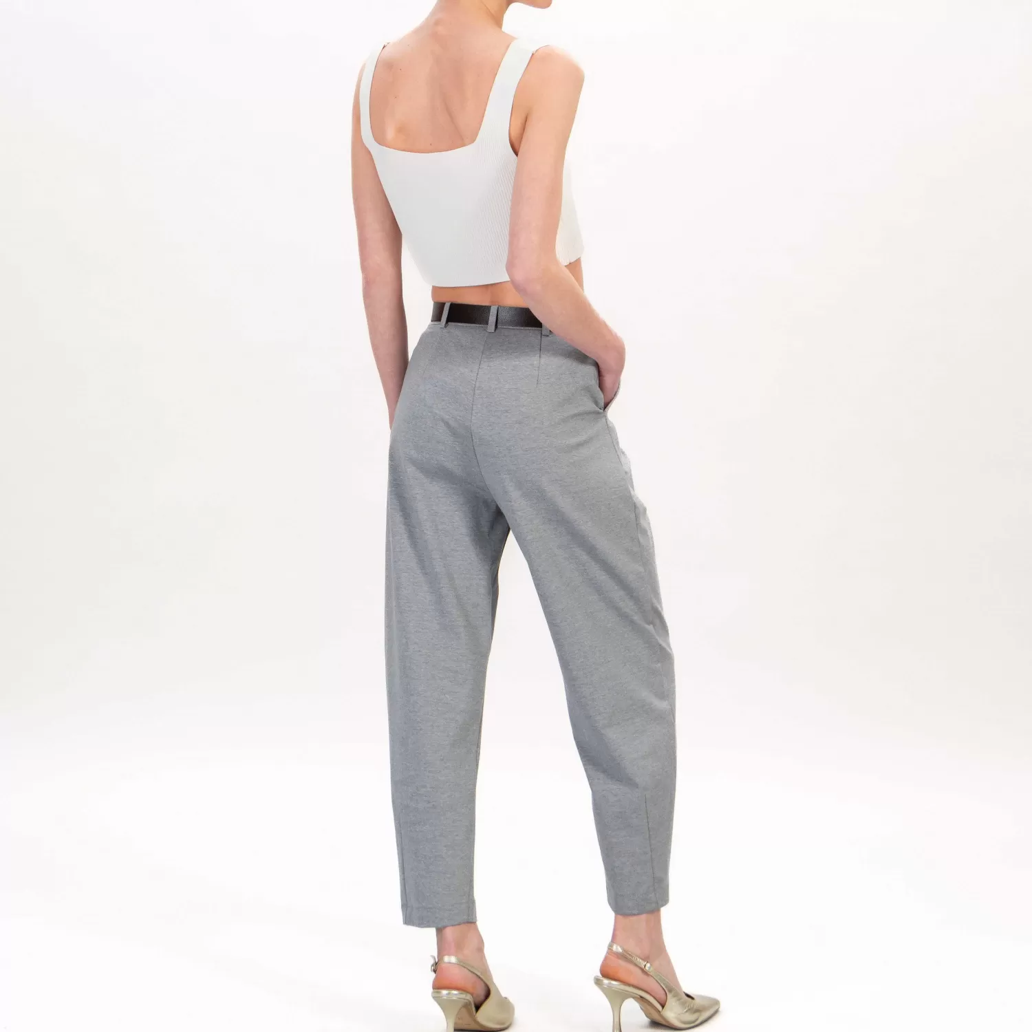 Sale White Mood Dixie-Pantalone Punto Milano Con Pinces - Grigio