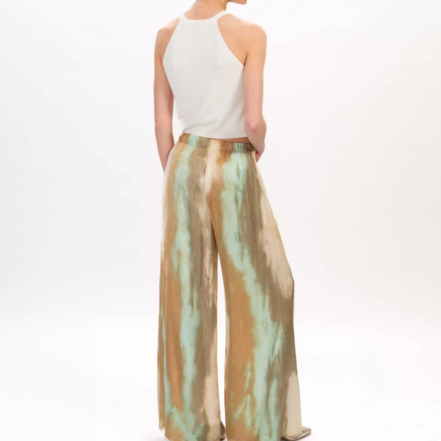 Flash Sale White Mood Dixie-Pantalone Satin Tie Dye - Beige/Acqua