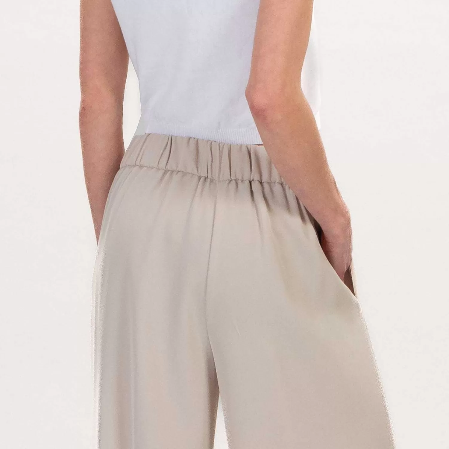 Fashion White Mood Dixie-Pantalone Tessuto Fluido Elastico Dietro - Beige