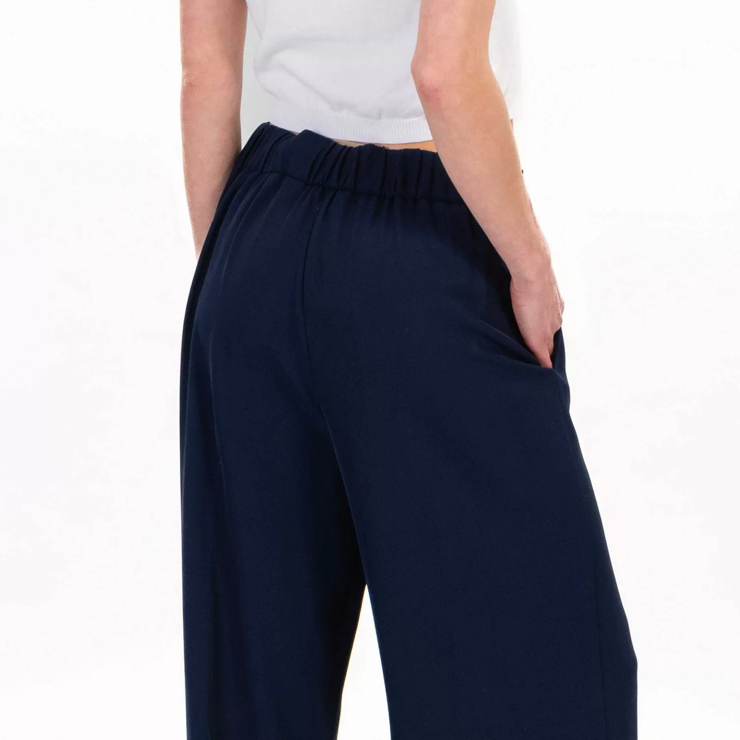 Online White Mood Dixie-Pantalone Tessuto Fluido Elastico Dietro - Blu