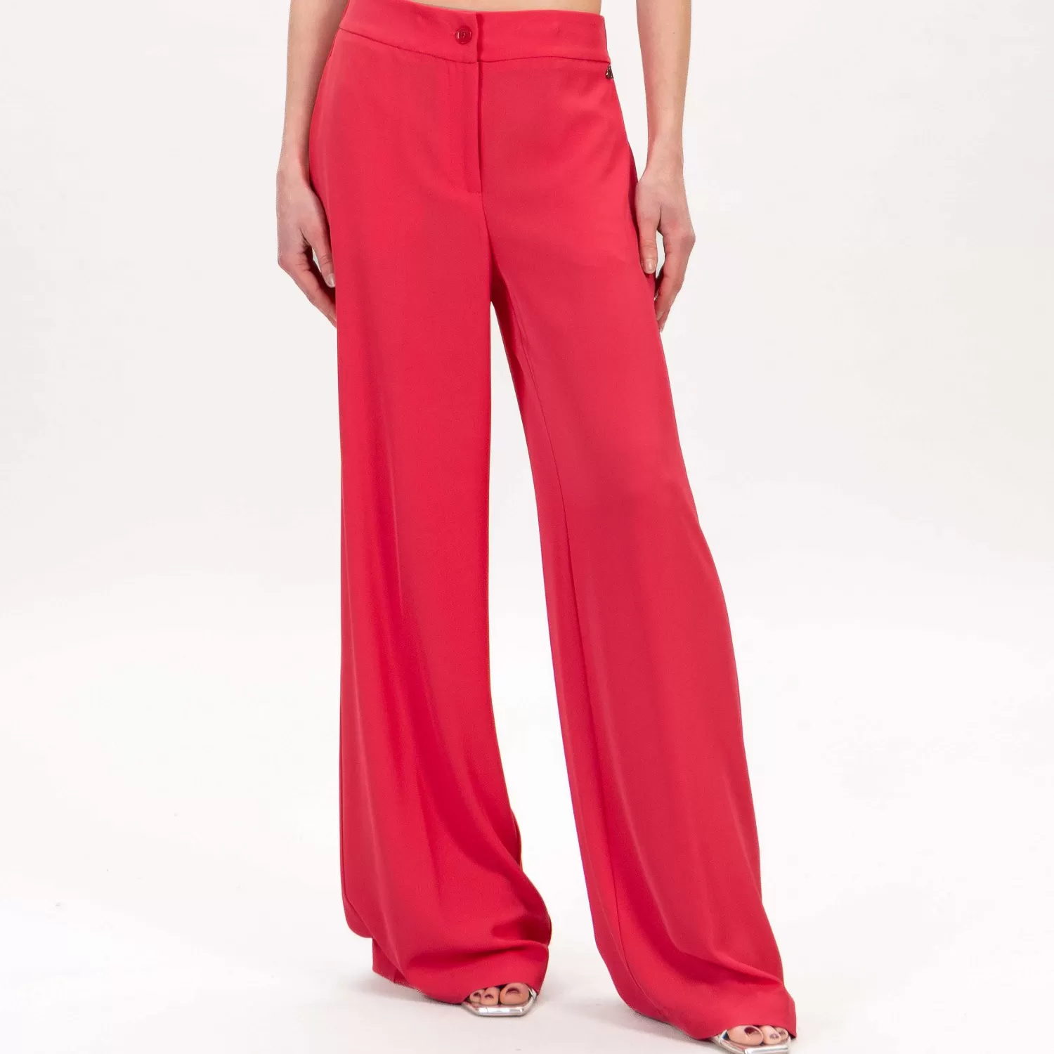 Hot White Mood Dixie-Pantalone Tessuto Fluido Elastico Dietro - Fragola