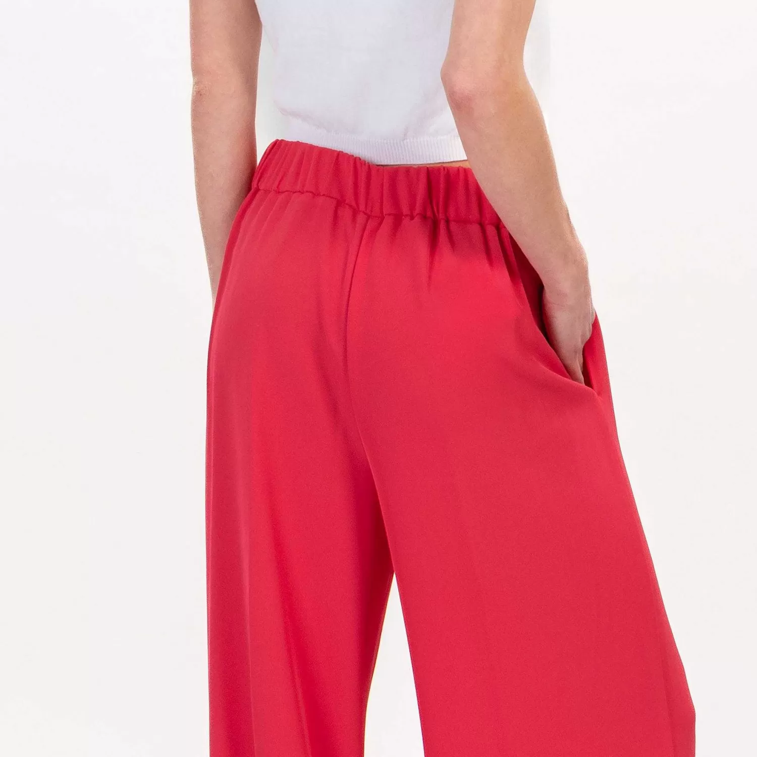 Hot White Mood Dixie-Pantalone Tessuto Fluido Elastico Dietro - Fragola