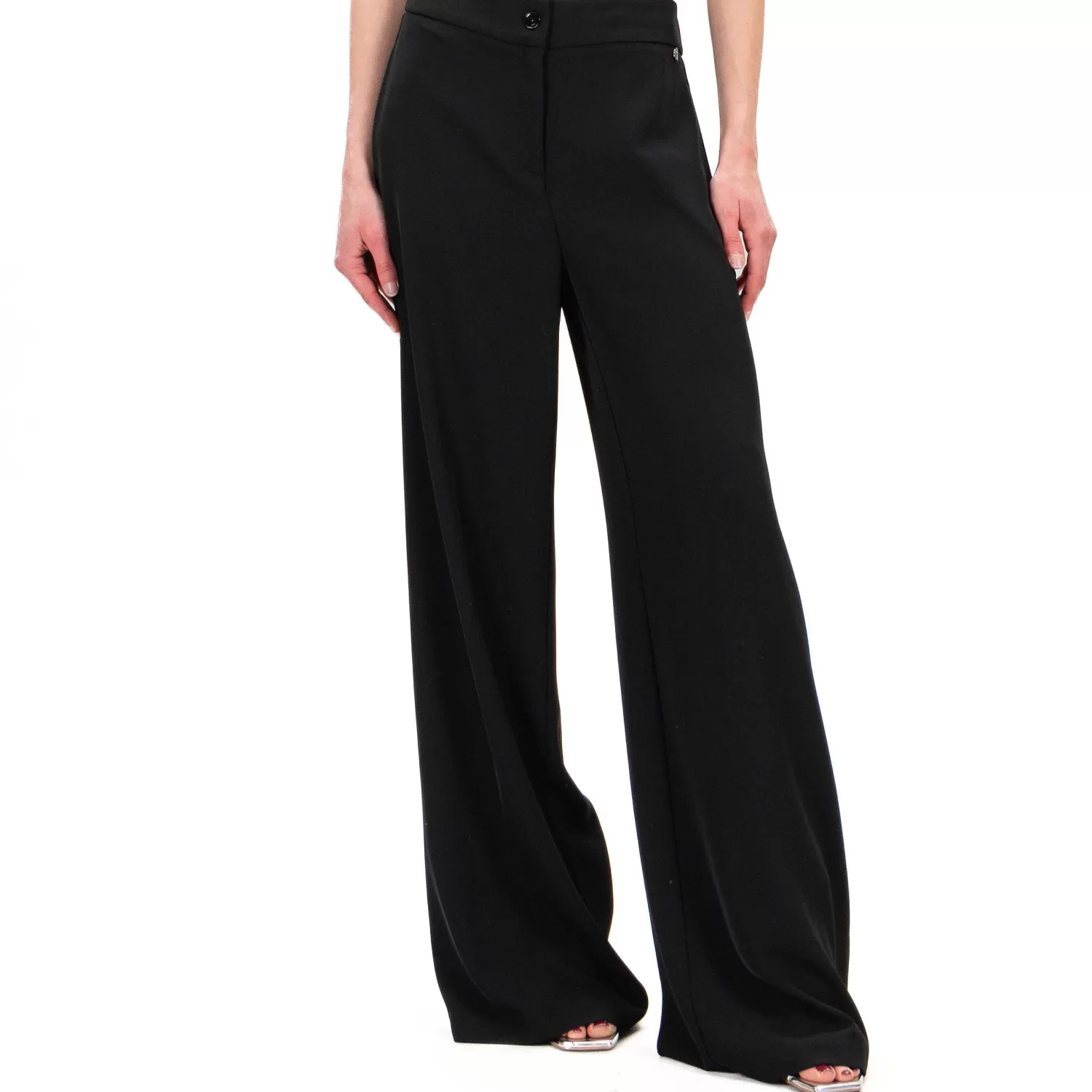 Store White Mood Dixie-Pantalone Tessuto Fluido Elastico Dietro - Nero