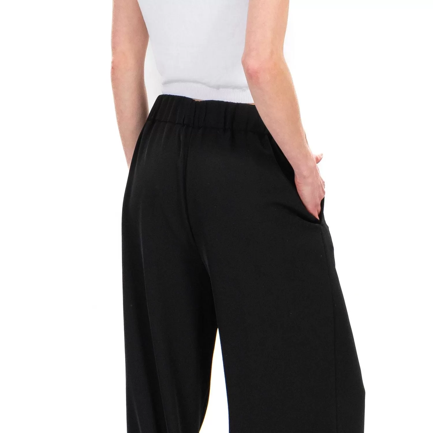 Store White Mood Dixie-Pantalone Tessuto Fluido Elastico Dietro - Nero