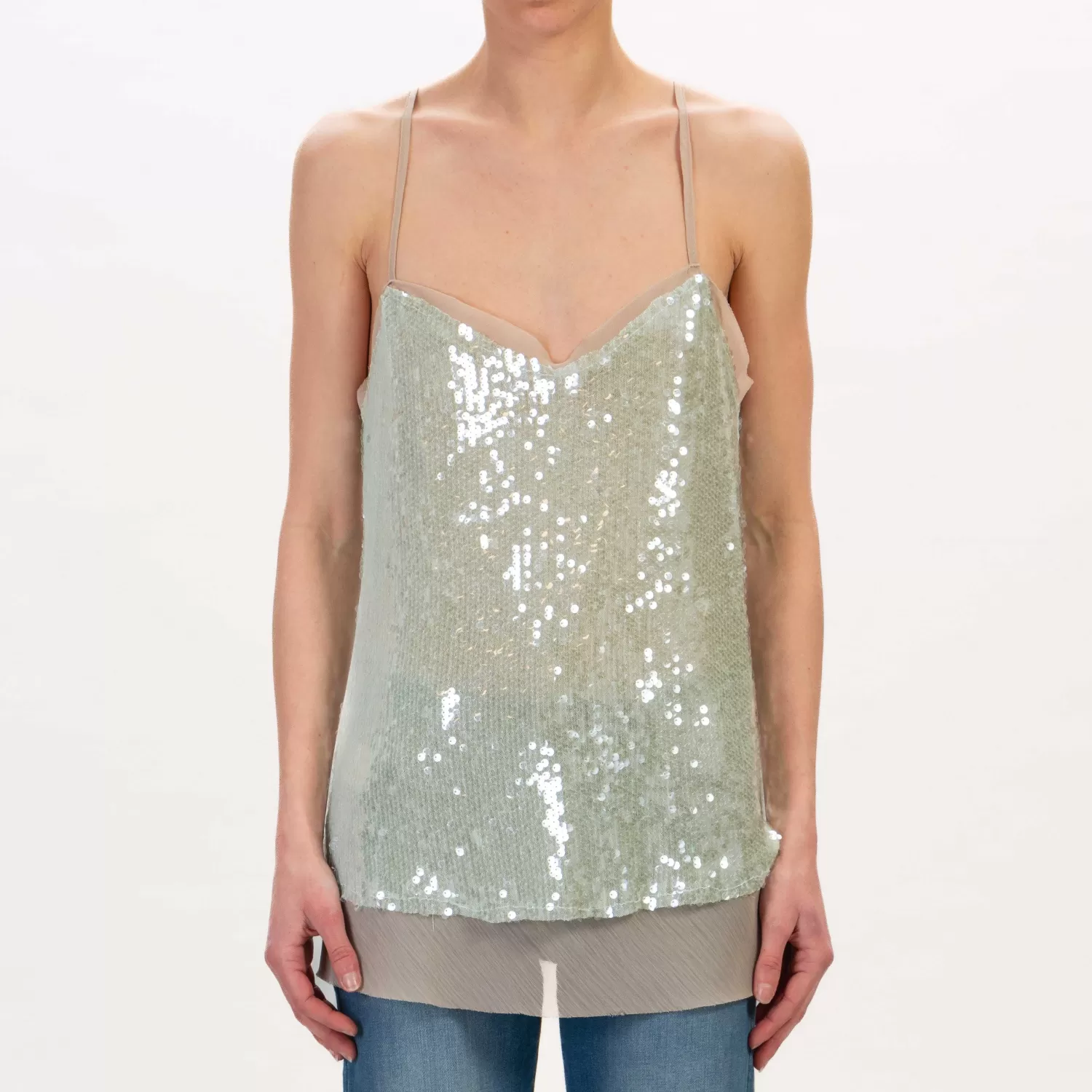 Store White Mood Dixie-Top Paillettes Con Tulle - Acqua