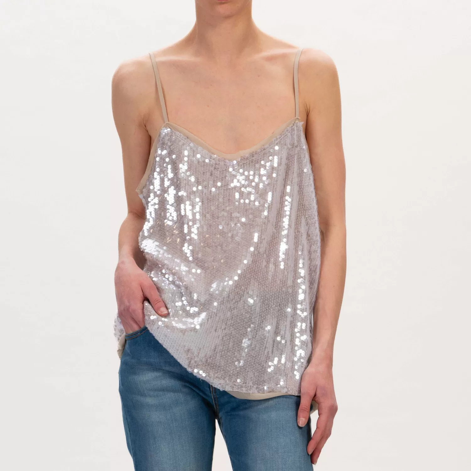 Sale White Mood Dixie-Top Paillettes Con Tulle - Lilla