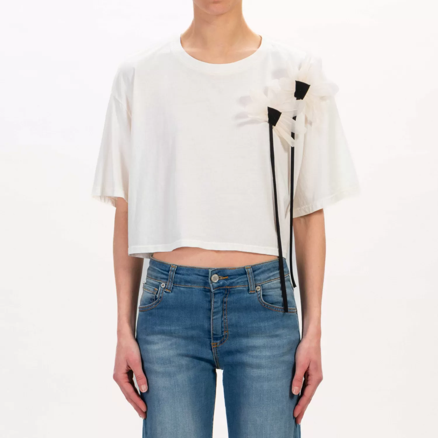 Cheap White Mood Dixie-T-Shirt Crop Con Fiori - Burro