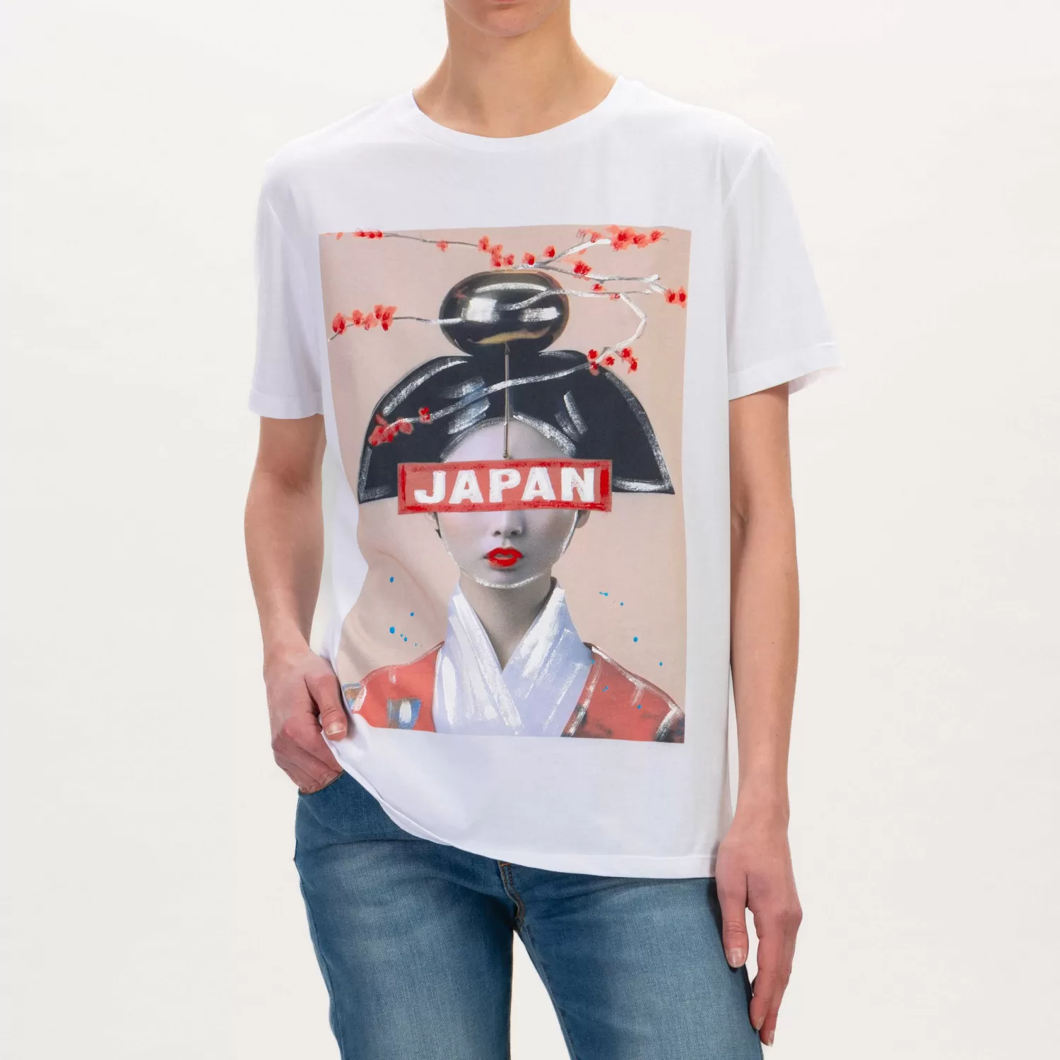 Best White Mood Dixie-T-Shirt Japan Dipinta A Mano - Bianco