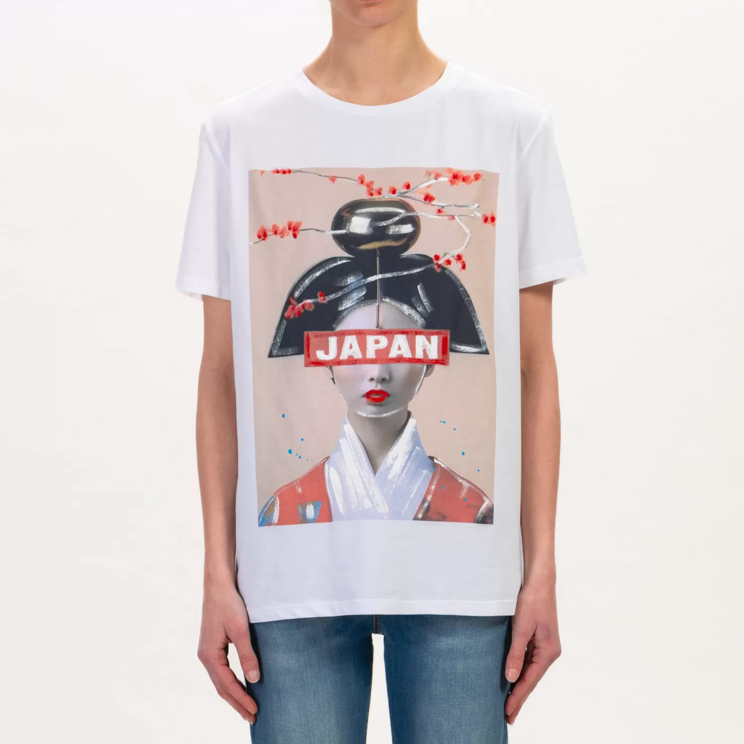 Best White Mood Dixie-T-Shirt Japan Dipinta A Mano - Bianco