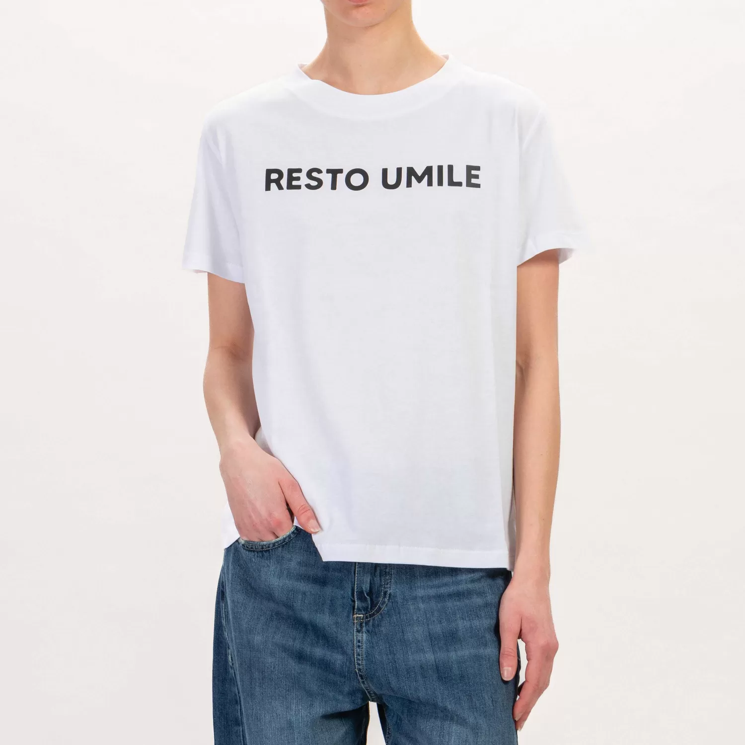 Online White Mood Dixie-T-Shirt "Resto Umile..." - Bianco