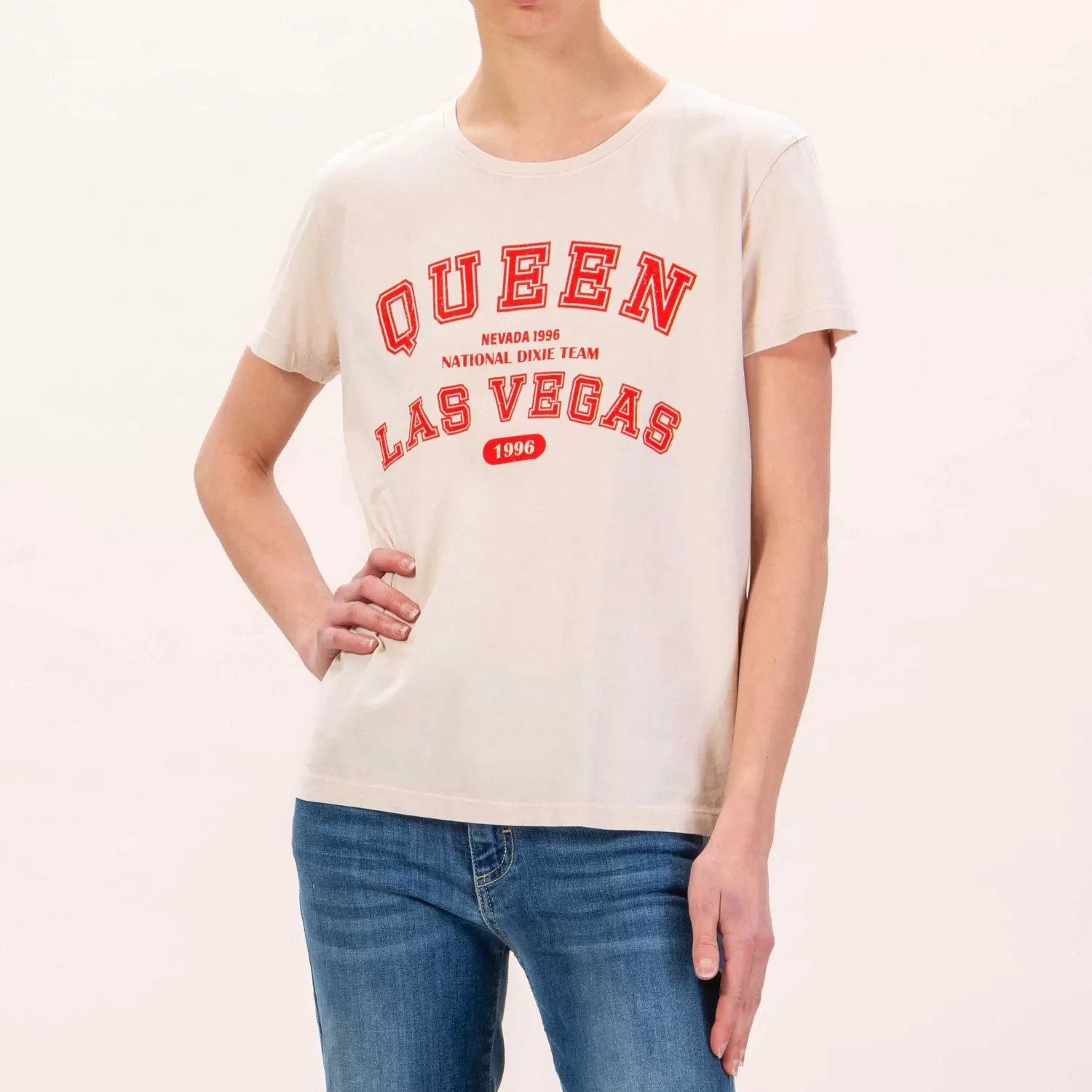 New White Mood Dixie-T-Shirt Stampa Queen - Beige