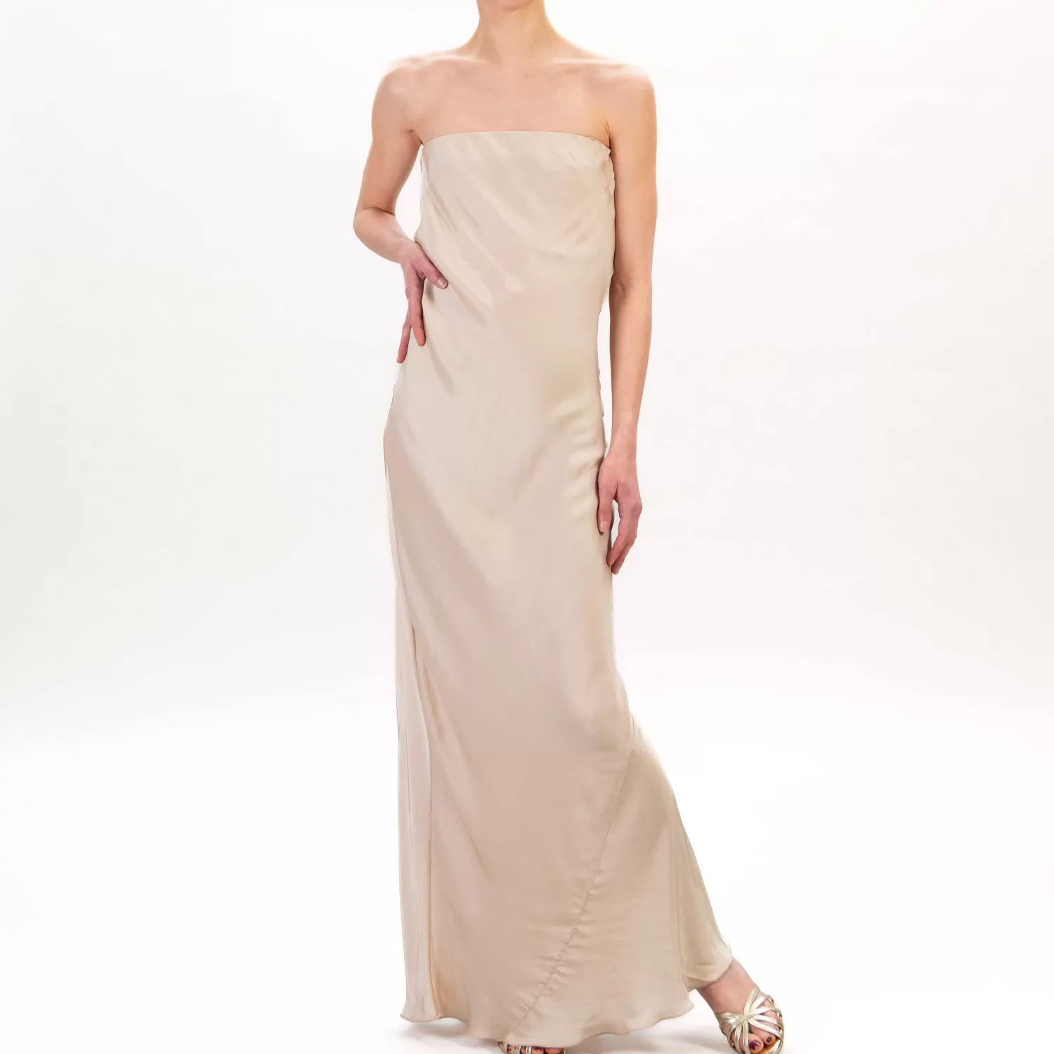 Shop White Mood Haveone-Abito A Fascia Satin - Sand