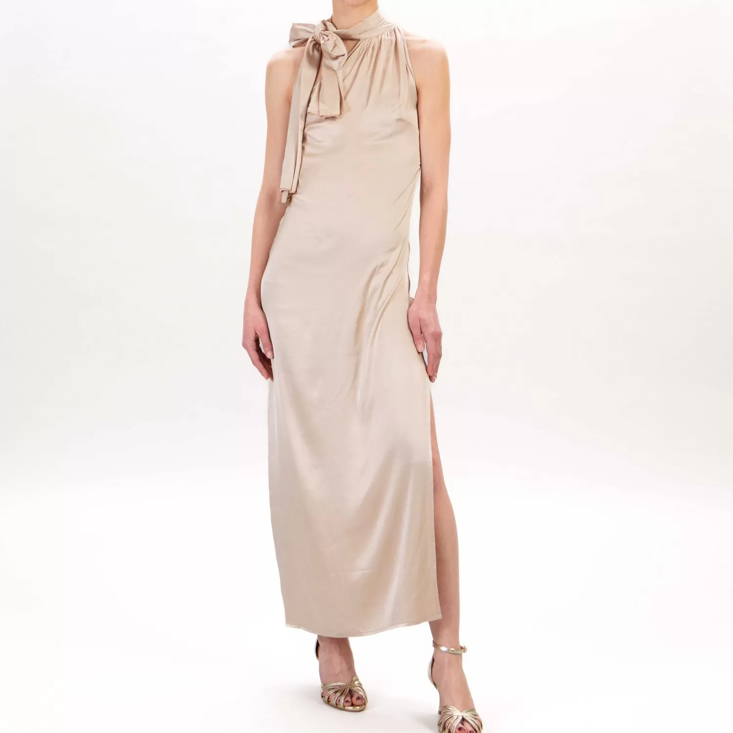 Store White Mood Haveone-Abito Satin Spacco Laterale - Sand