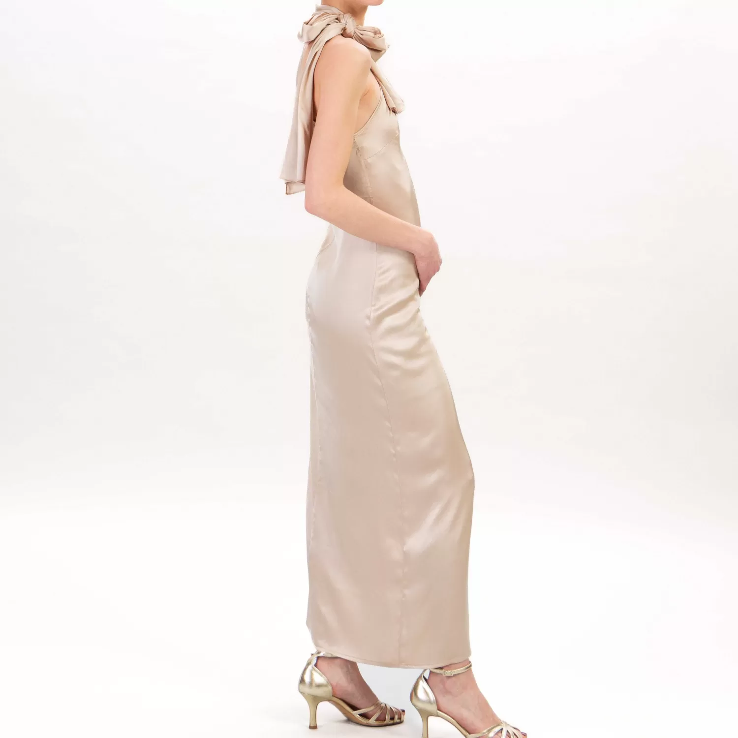 Store White Mood Haveone-Abito Satin Spacco Laterale - Sand