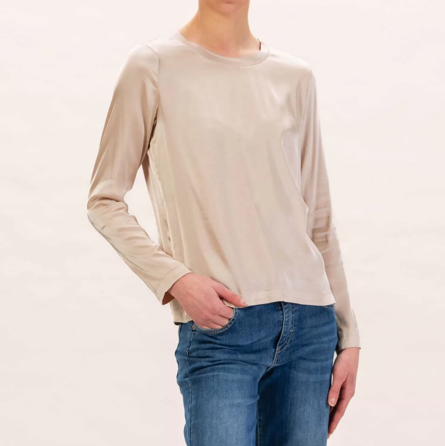 Best Sale White Mood Haveone-Blusa Satin Elasticizzato Manica Lunga - Sand