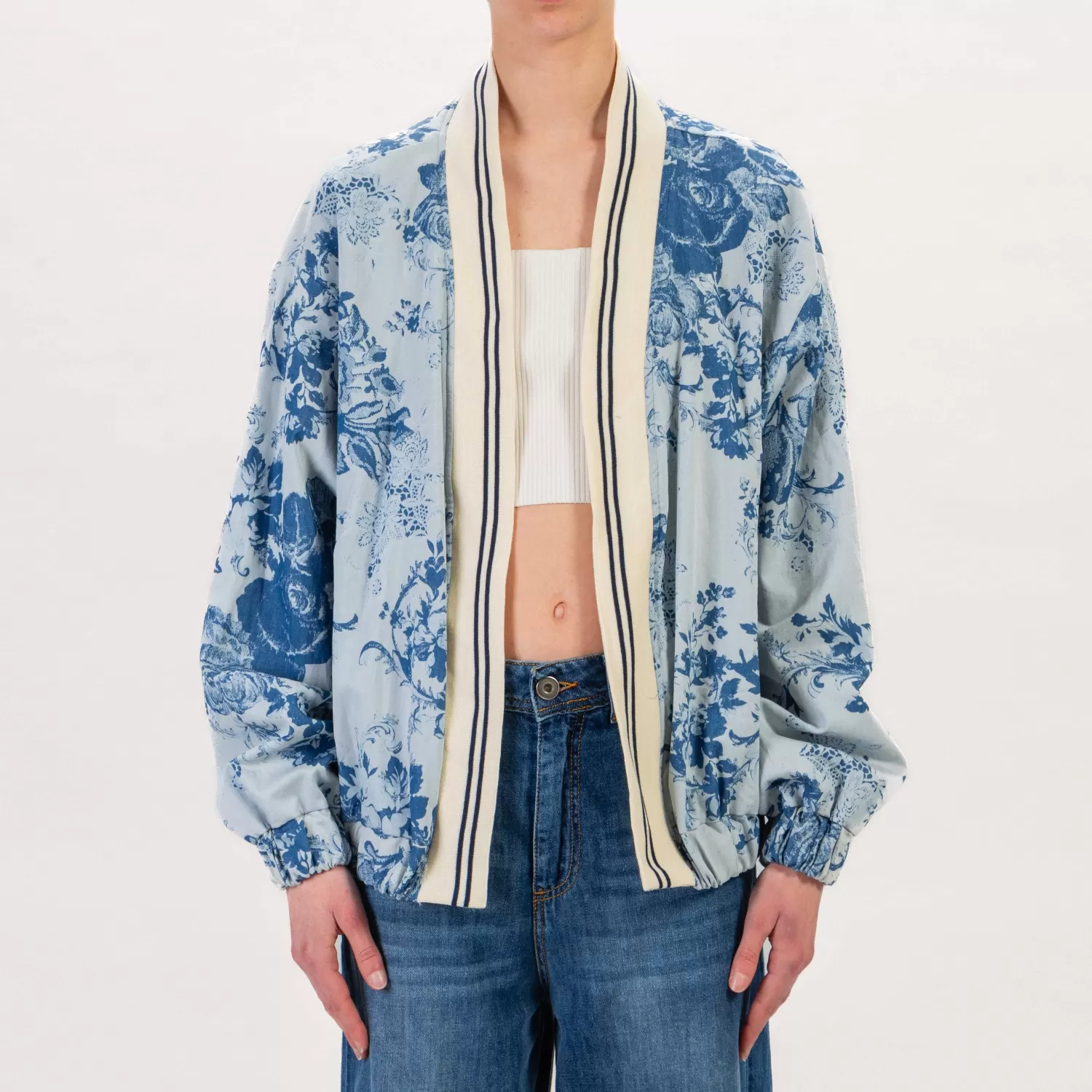 Best White Mood Haveone-Bomber Fantasia Fiori - Blu/Jeans