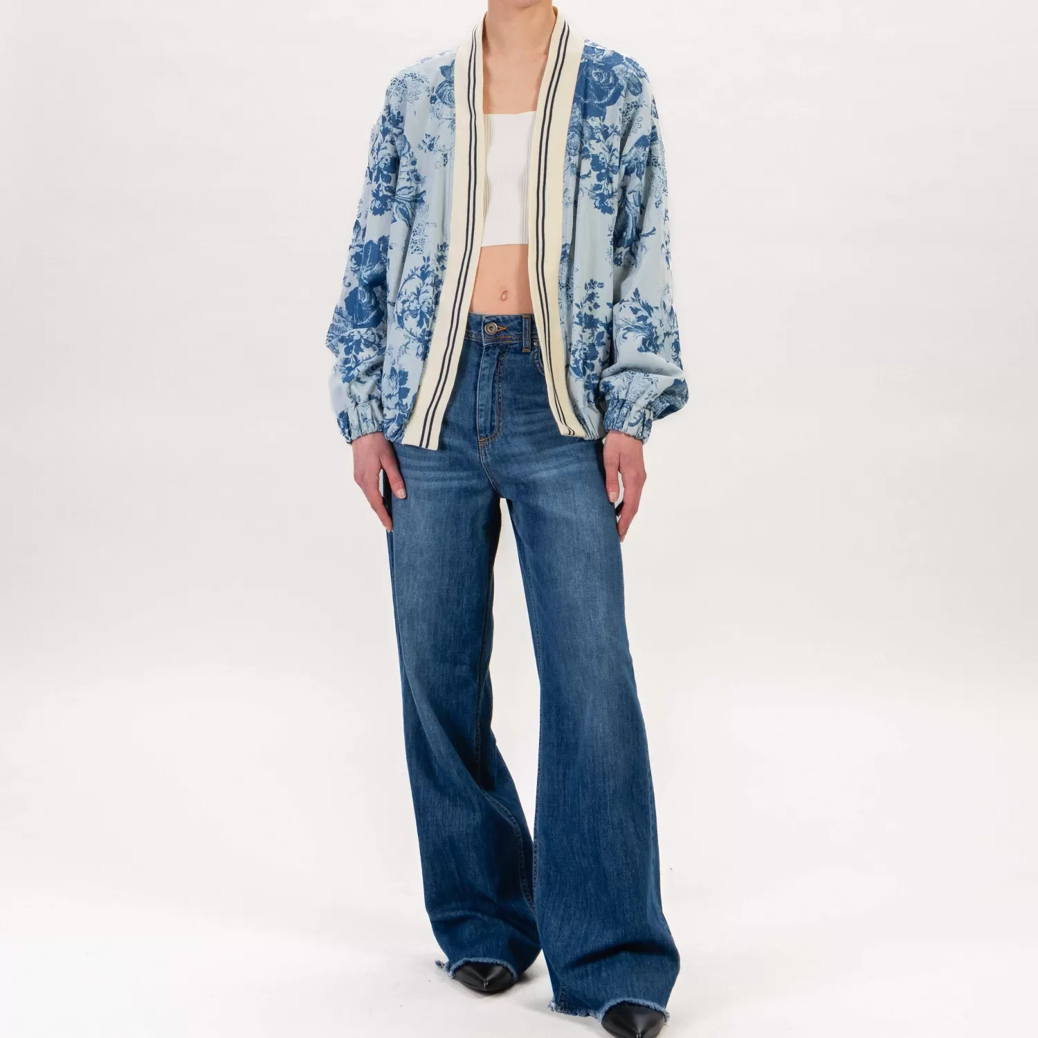 Best White Mood Haveone-Bomber Fantasia Fiori - Blu/Jeans