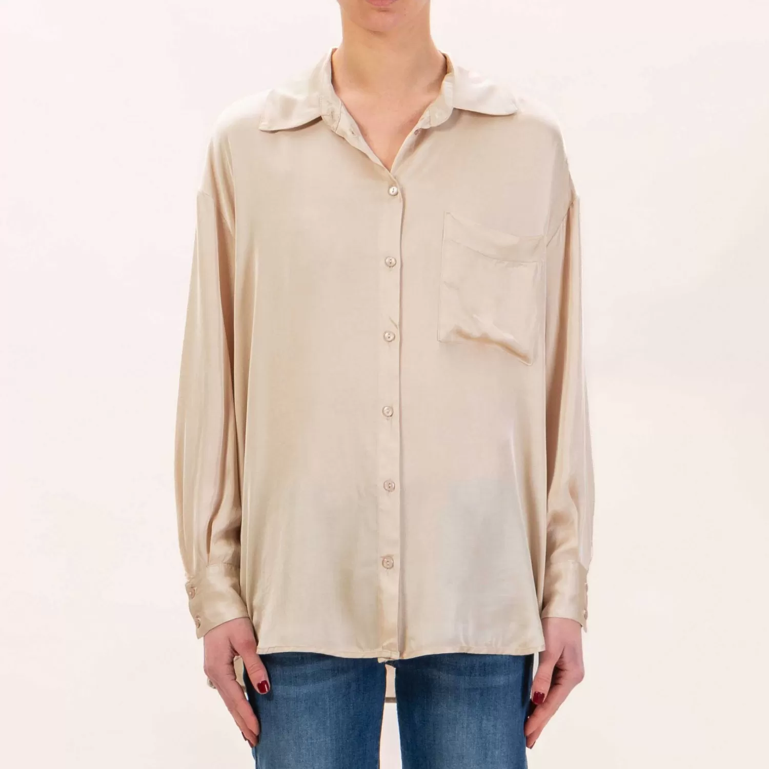 Best Sale White Mood Haveone-Camicia Satin Con Tasca - Sand