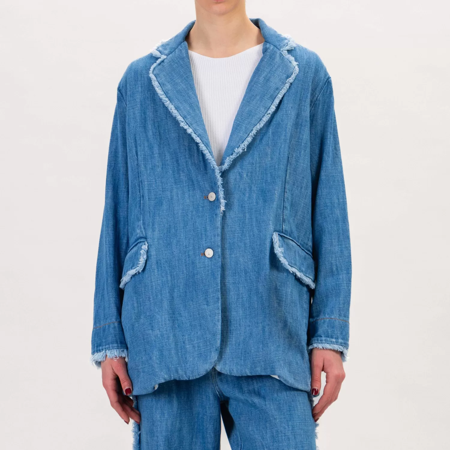 Cheap White Mood Haveone-Giacca Over Chambray Sfrangiata - Denim