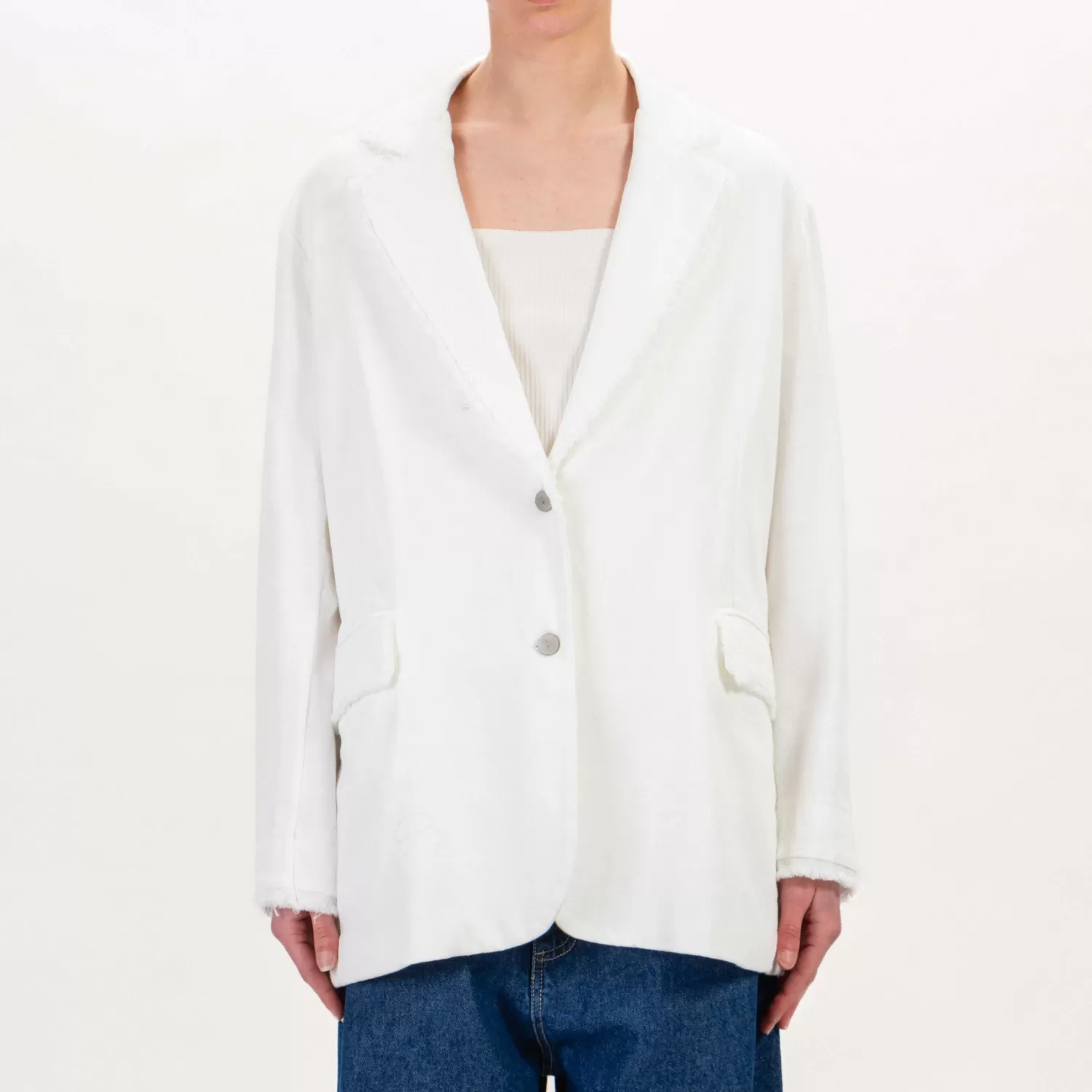 Shop White Mood Haveone-Giacca Oversize Sfrangiata - Latte